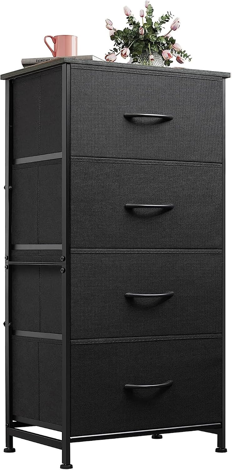 WLIVE Small Dresser Nightstand for Bedroom, 4 Drawers, Light Grey | 4 vertical fabric drawers, Space-saving tower, Bedroom or closet use, Chest of drawers, Dresser for small spaces