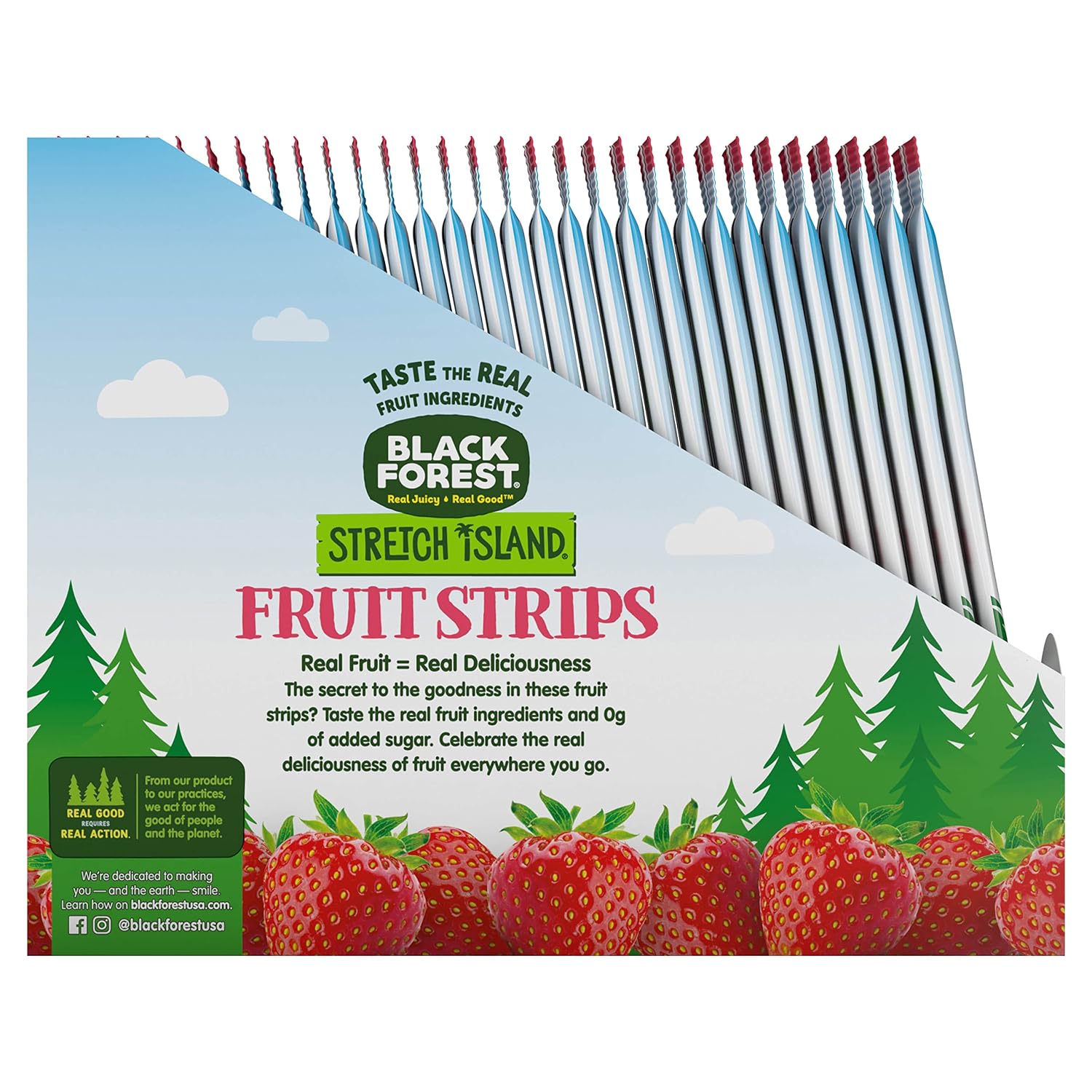 Black Forest, Stretch Island, Fruit Strips, Cherry, Apple, Raspberry, Grape, Strawberry, and Apricot, Zero Grams Added Sugar Non-GMO, 48 ct