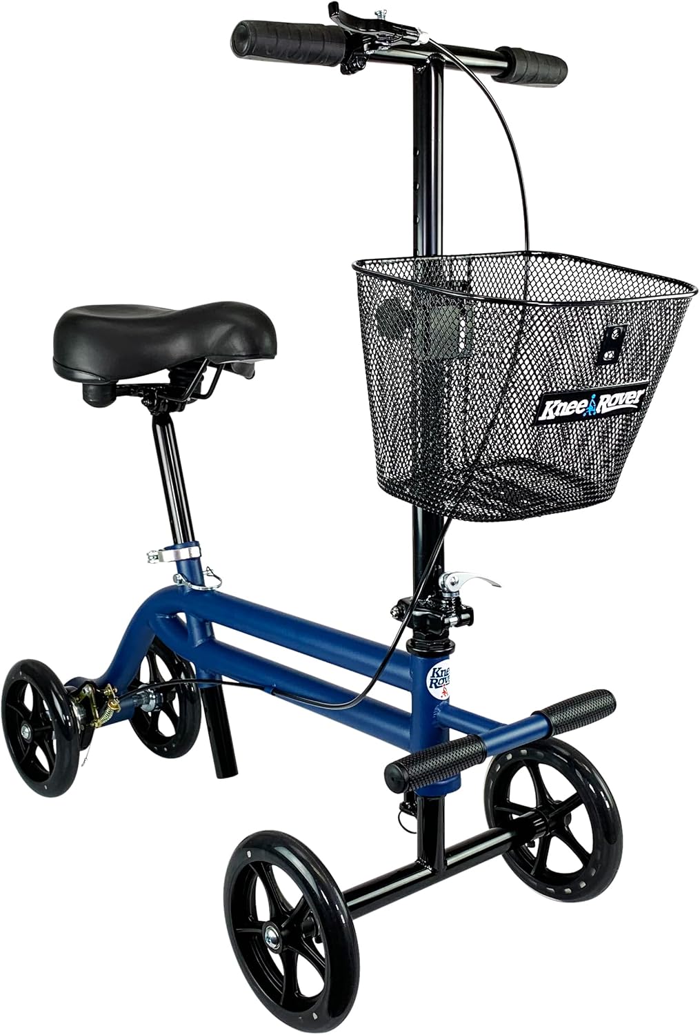 KneeRover Steerable Seated Scooter Mobility Knee Walker, Blue | Sitting Scooter with Leg Rest, Comfortable Gel Seat