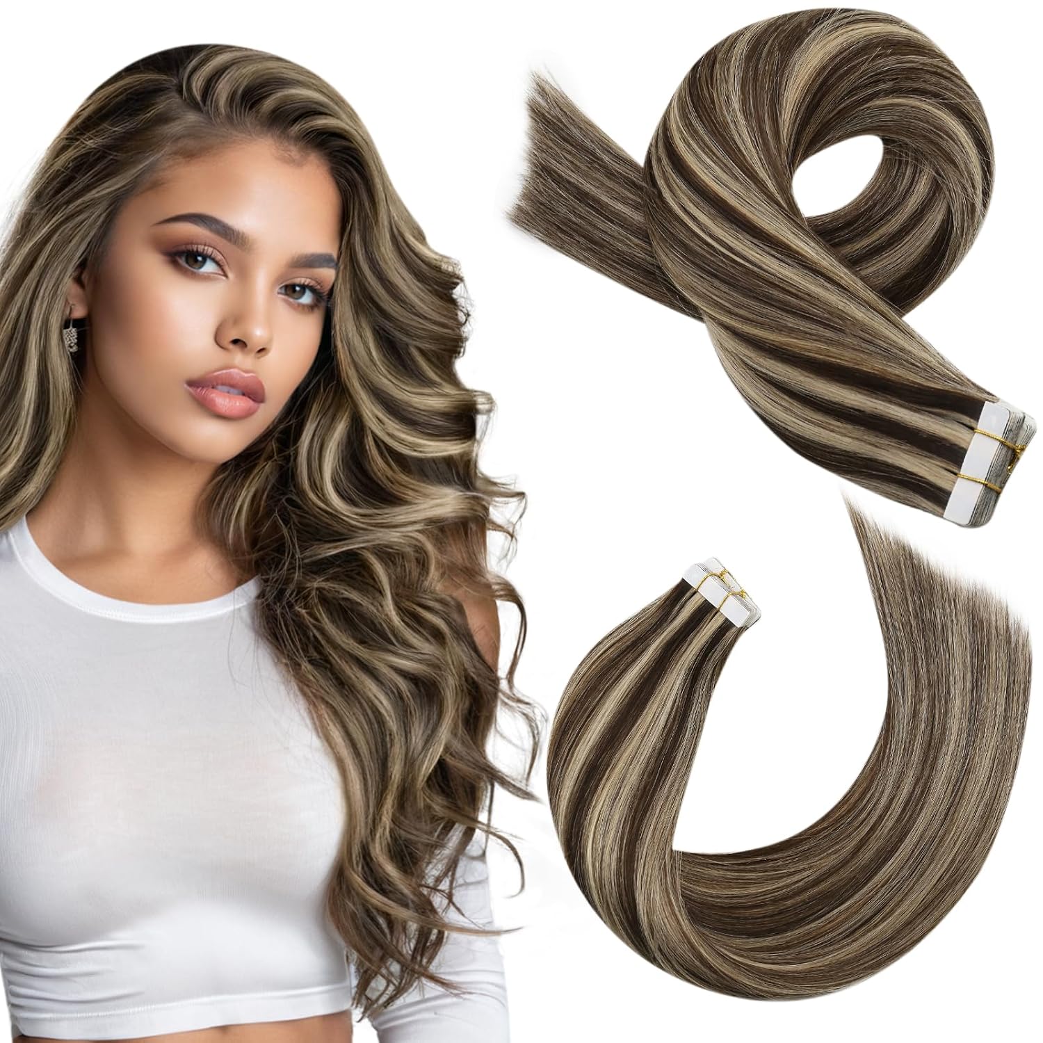 Moresoo Black Tape in Hair Extensions Human Hair, 18 Inch, 20Pcs, 50g