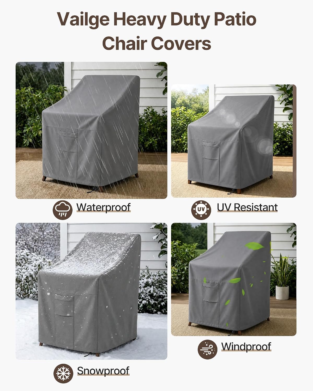 Vailge Stackable Patio Chair Covers & Outdoor Furniture Covers Waterproof