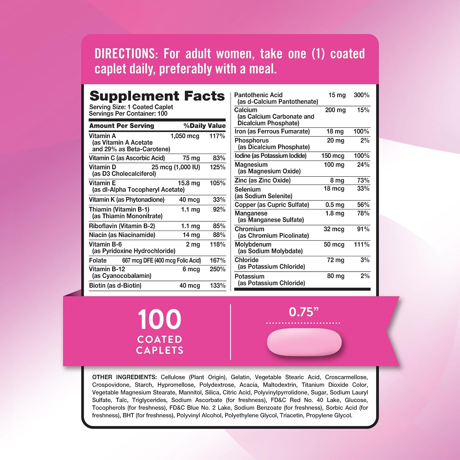 Nature's Truth Women's 50+ Multivitamin Caplets | 100 Count | with Vitamin A, C, D, E and Zinc | Non-GMO & Gluten Free Supplement