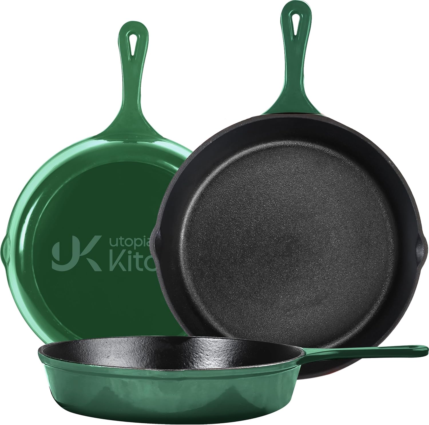 Utopia Kitchen Cast Iron Skillet Set 3 Piece 6 8 10 Inch PFAS-Free Black | Chef Pan, Even Heat Distribution, Stovetop, Campfire and Grill Safe, Large Skillet Set, Indoor Outdoor Use