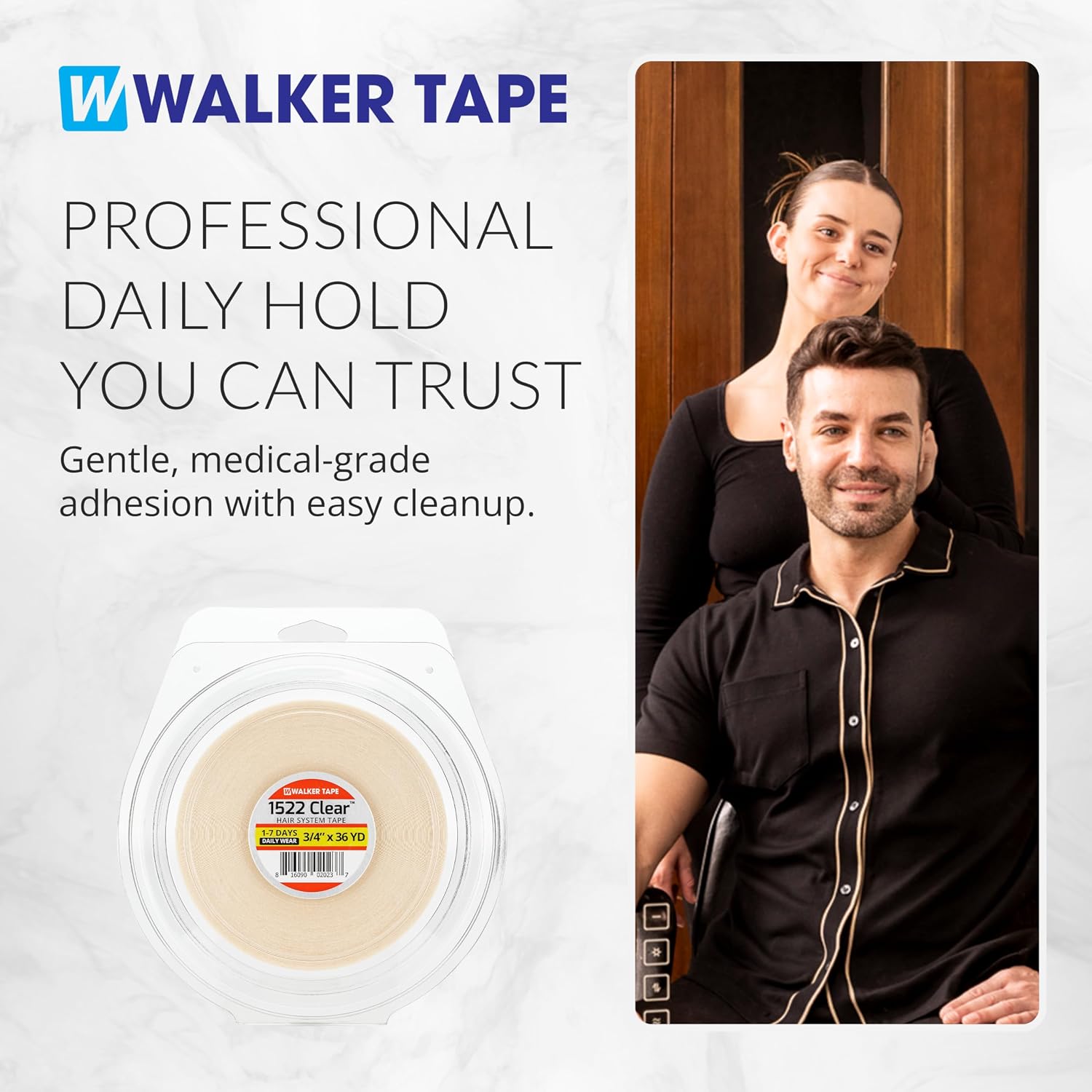 Walker Tape 1522 Clear Roll 3/4 x 36 Yards for Wig Installs, Lace Systems, Toupee Applications, Hair Tape Prep and Adhesive Strips Use Offering Hypoallergenic Comfort, Daily Wear Hold and Low Residue