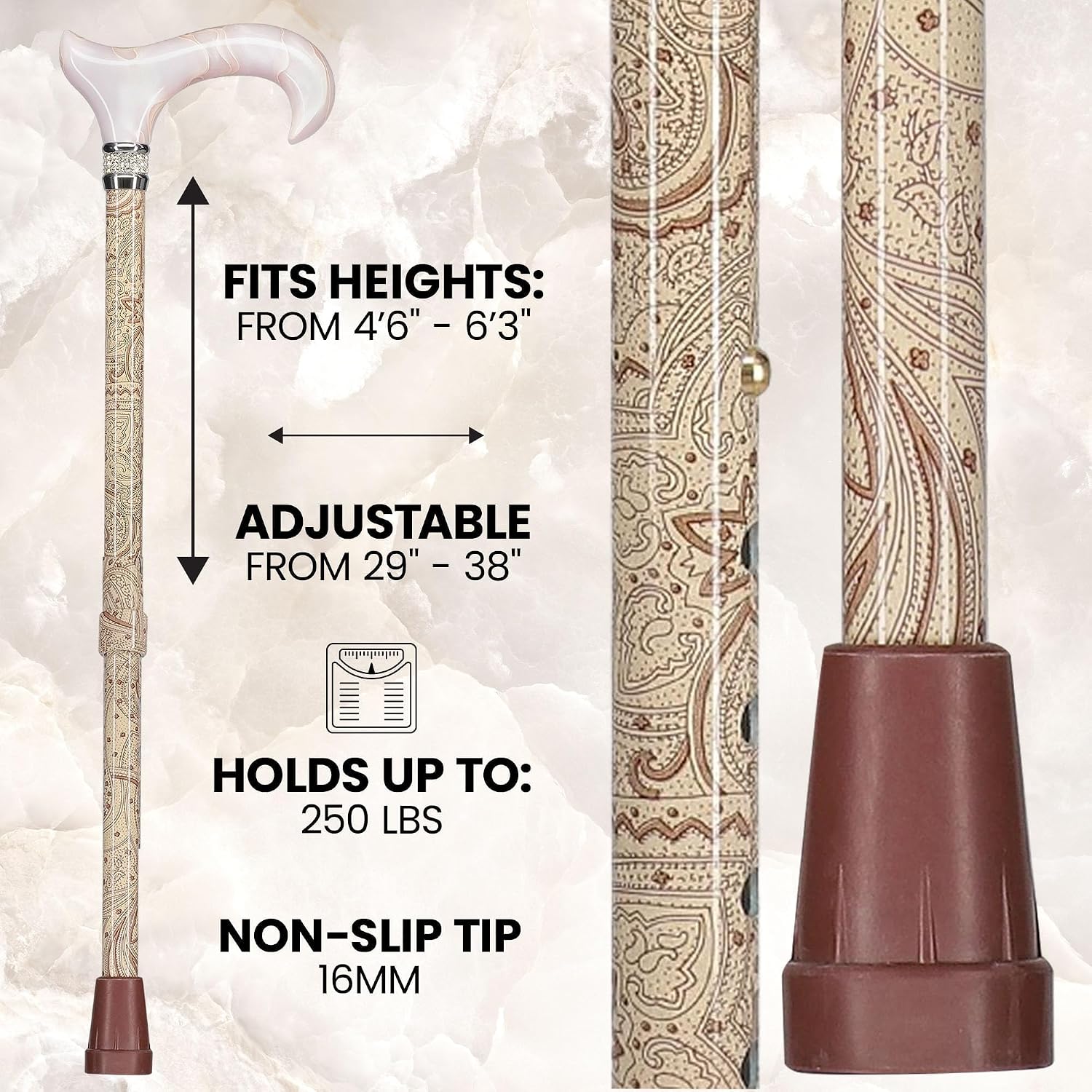 Stylish Walking Sticks – Rhinestone Collar Designer Adjustable Canes Colorful – Best Gift for Men and Women Light Weight Aluminum Shaft & Safe to Walk