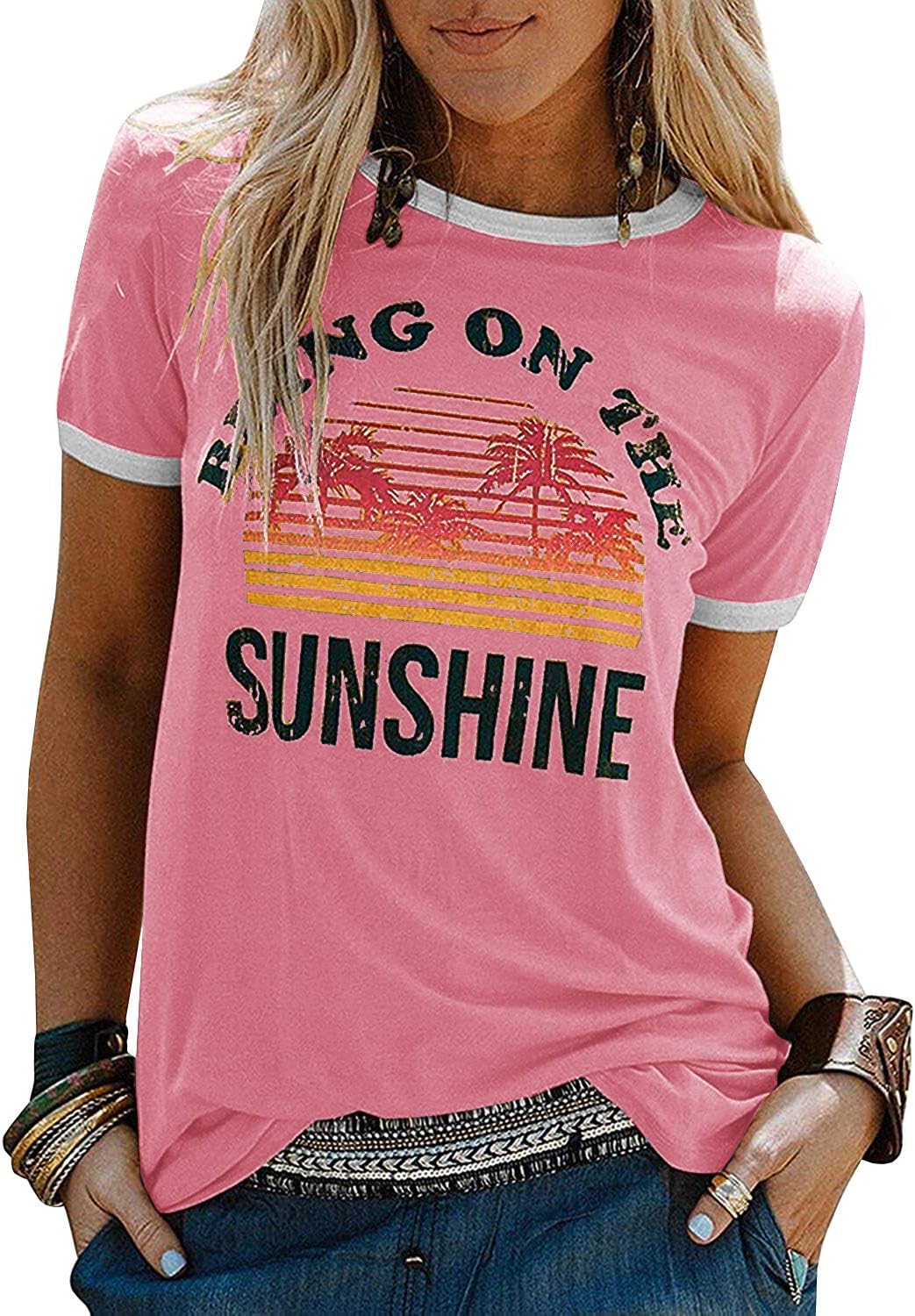 YEXIPO Graphic Tees for Women Short Sleeve Summer Tops Casual Cute T Shirts