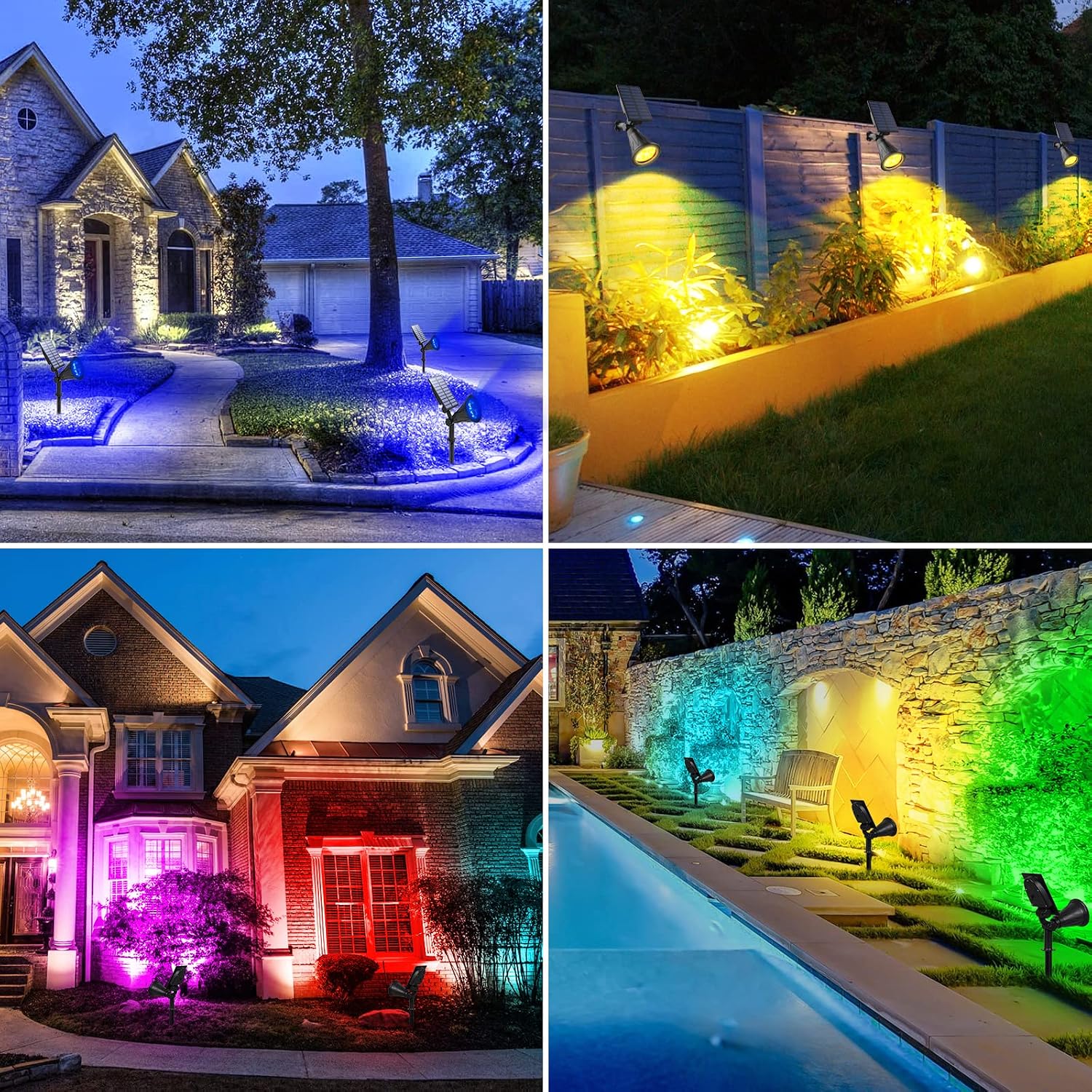 T-SUN Color Changing Solar Spot Lights Outdoor Waterproof, 7 LEDs, 2 Pack | 7 Color Changing Modes, IP65 Waterproof Dusk to Dawn Solar Uplights for Tree, Patio, Yard, Garden, Driveway, Pool Area