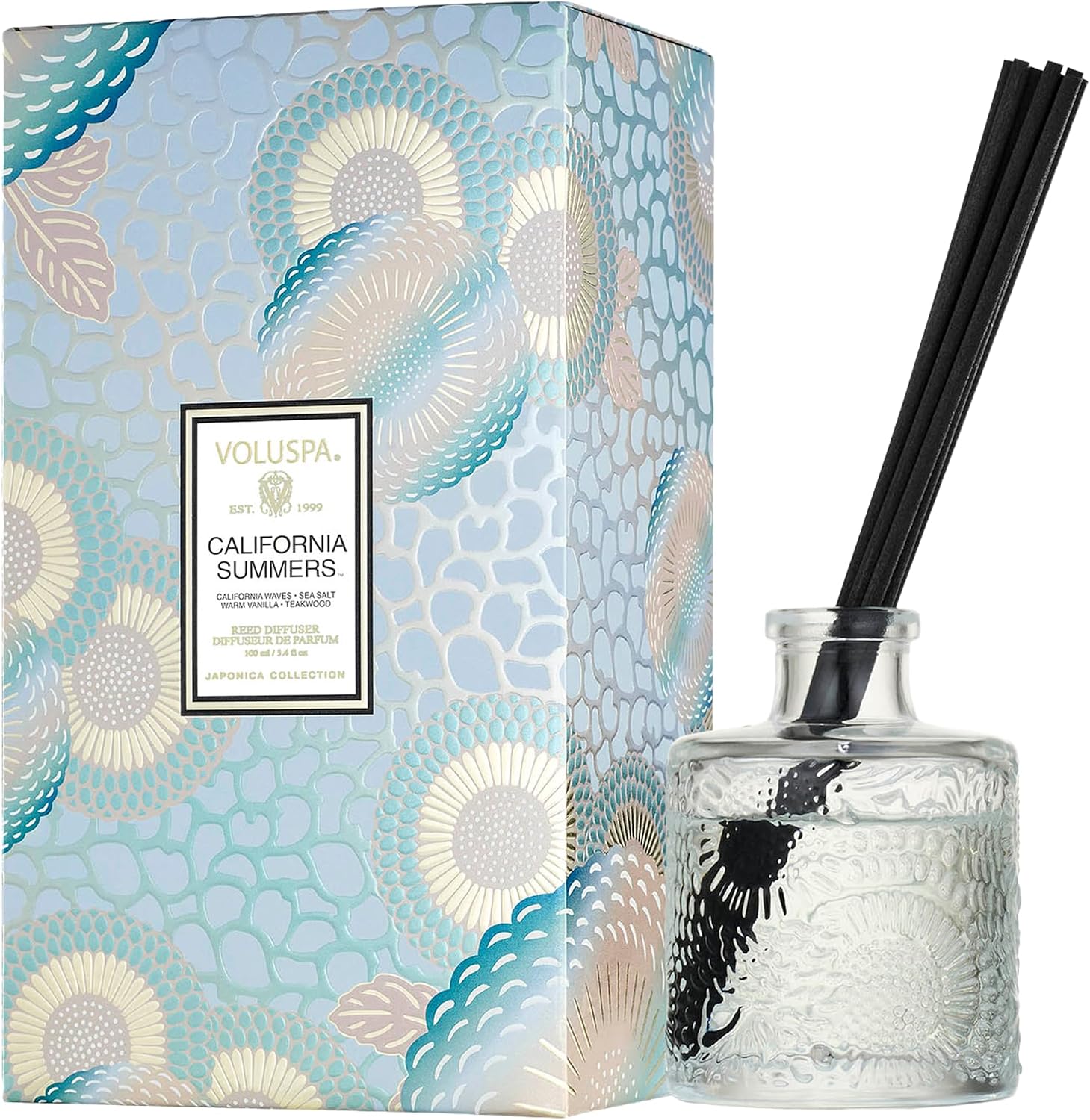 Voluspa Santal Vanille Scented Reed Diffuser, 3.4 oz, Luxury Santal Diffuser, Oil Reed Diffusers for Home, Handcrafted in the USA