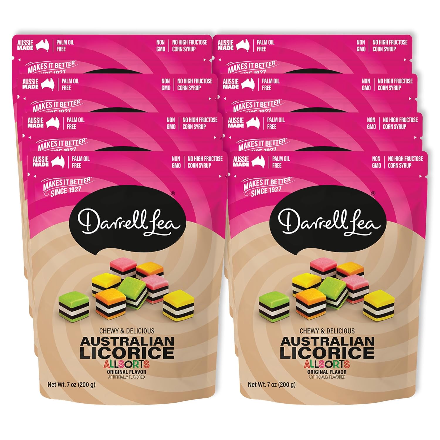 Darrell Lea Soft Australian Licorice, Non-GMO, No Palm Oil, Vegetarian Friendly, No High Fructose Corn Syrup, Soft & Chewy Licorice Candy, Made in Australia (Strawberry, 7 Ounce (Pack of 1))