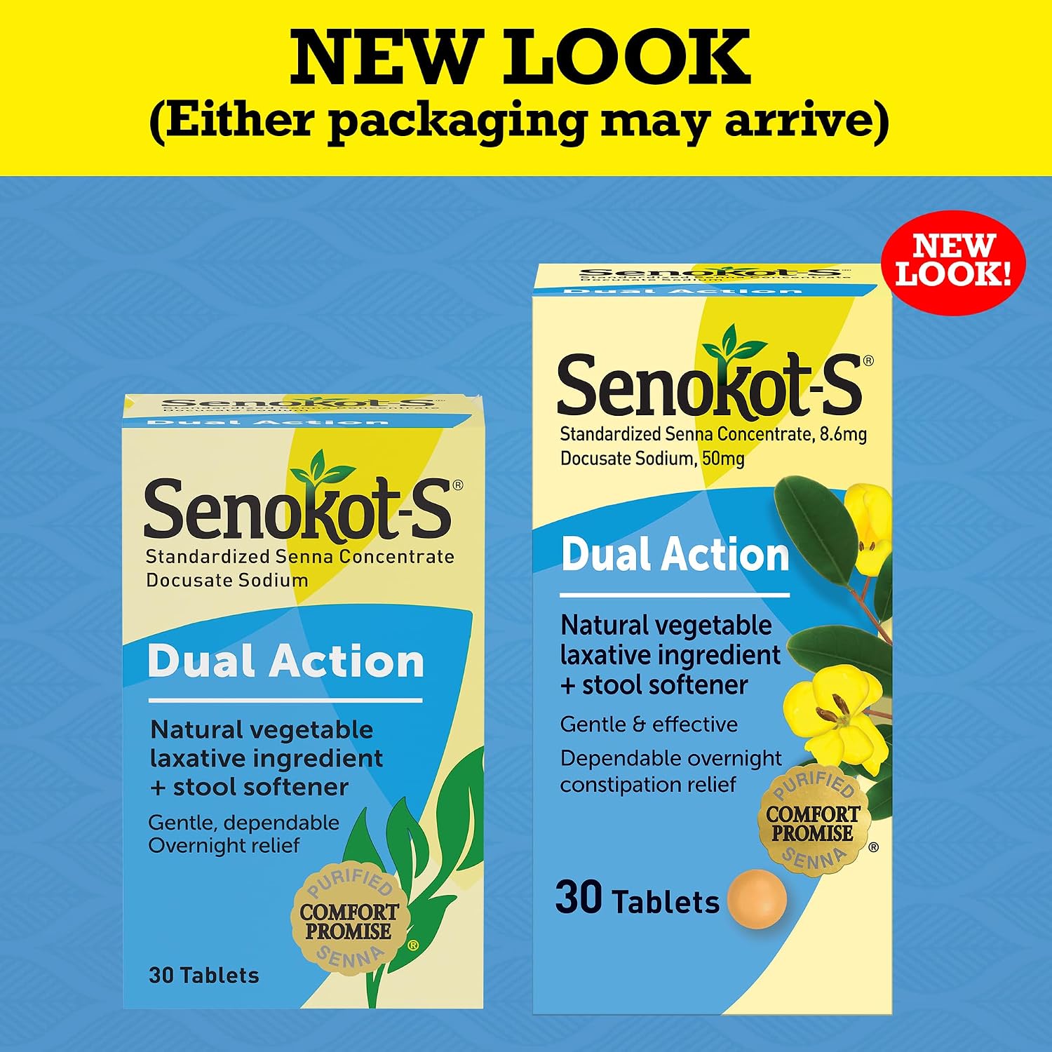 Senokot-S Dual Action 60 Tablets, Natural Vegetable Laxative Ingredient Plus Stool Softener Tablets, Gentle Dependable Overnight Relief of Occasional constipation White