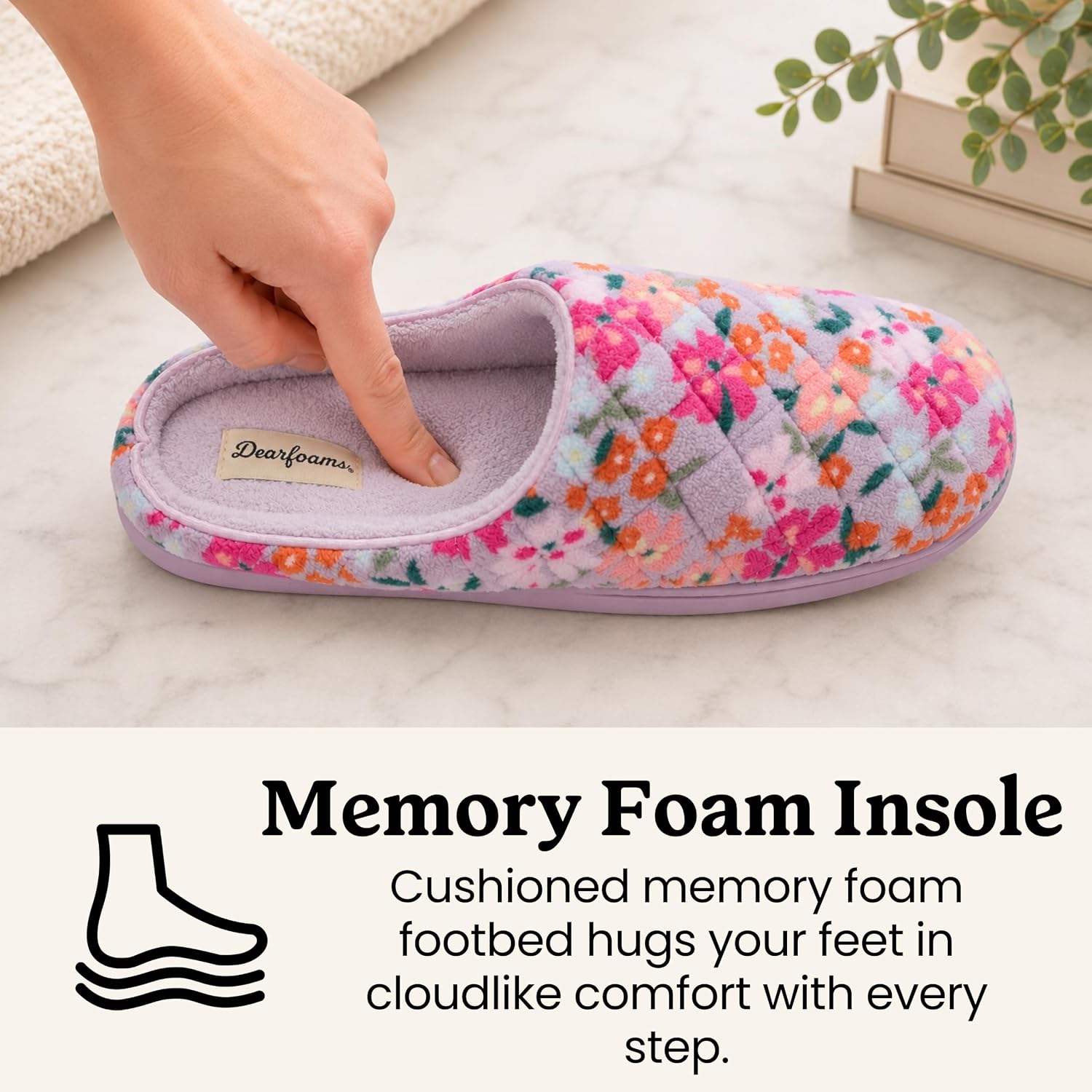 Leslie Terry Clog House Shoes with Memory Foam, Indoor Slippers with Wide Widths