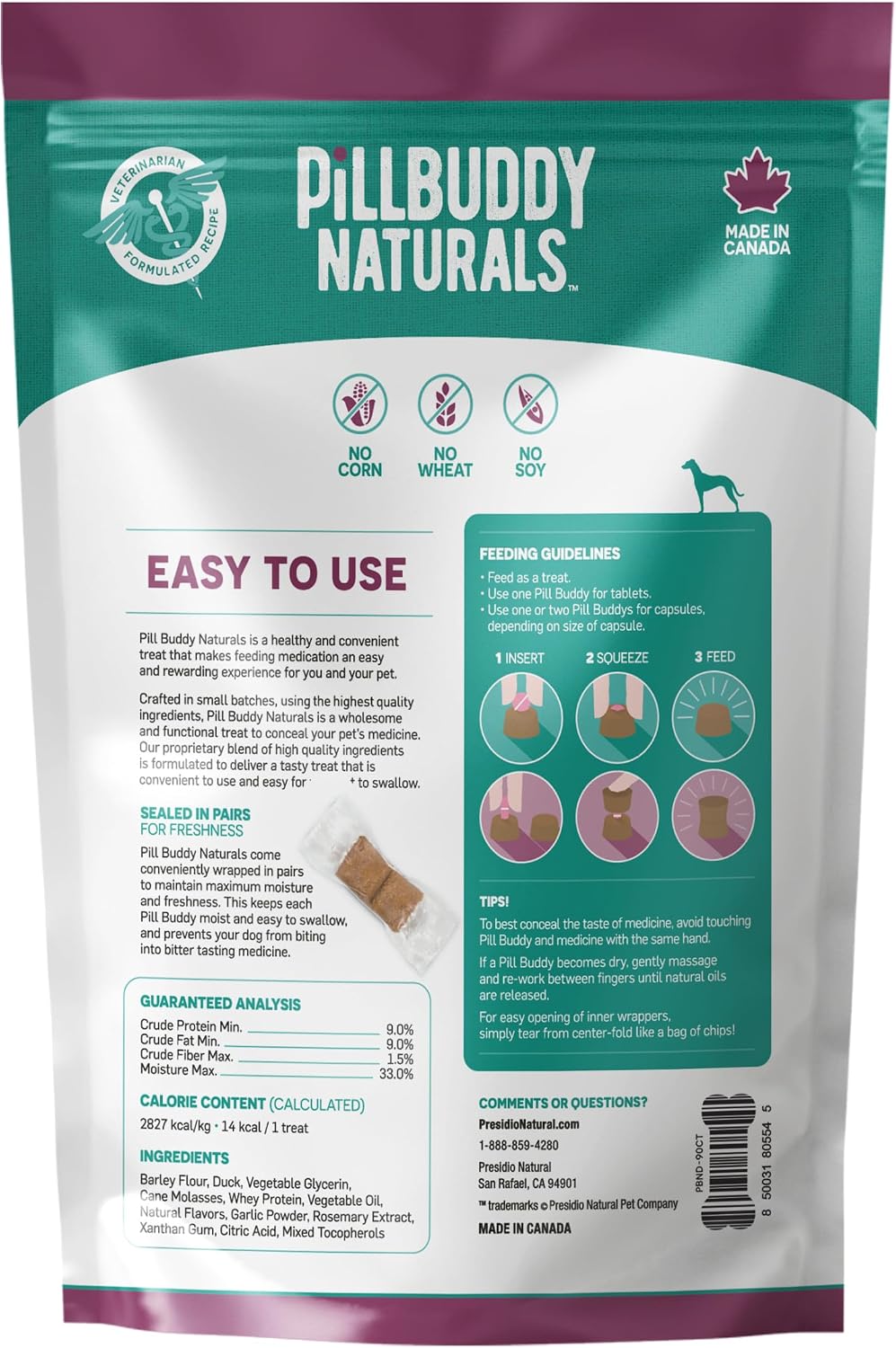 Presidio Earthly Pill Buddy Naturals - PB & Banana Recipe Pill Hiding Treats for Dogs - Make A Perfect Pill Concealing Pocket Or Pouch for Any Size Medication - 30 Servings