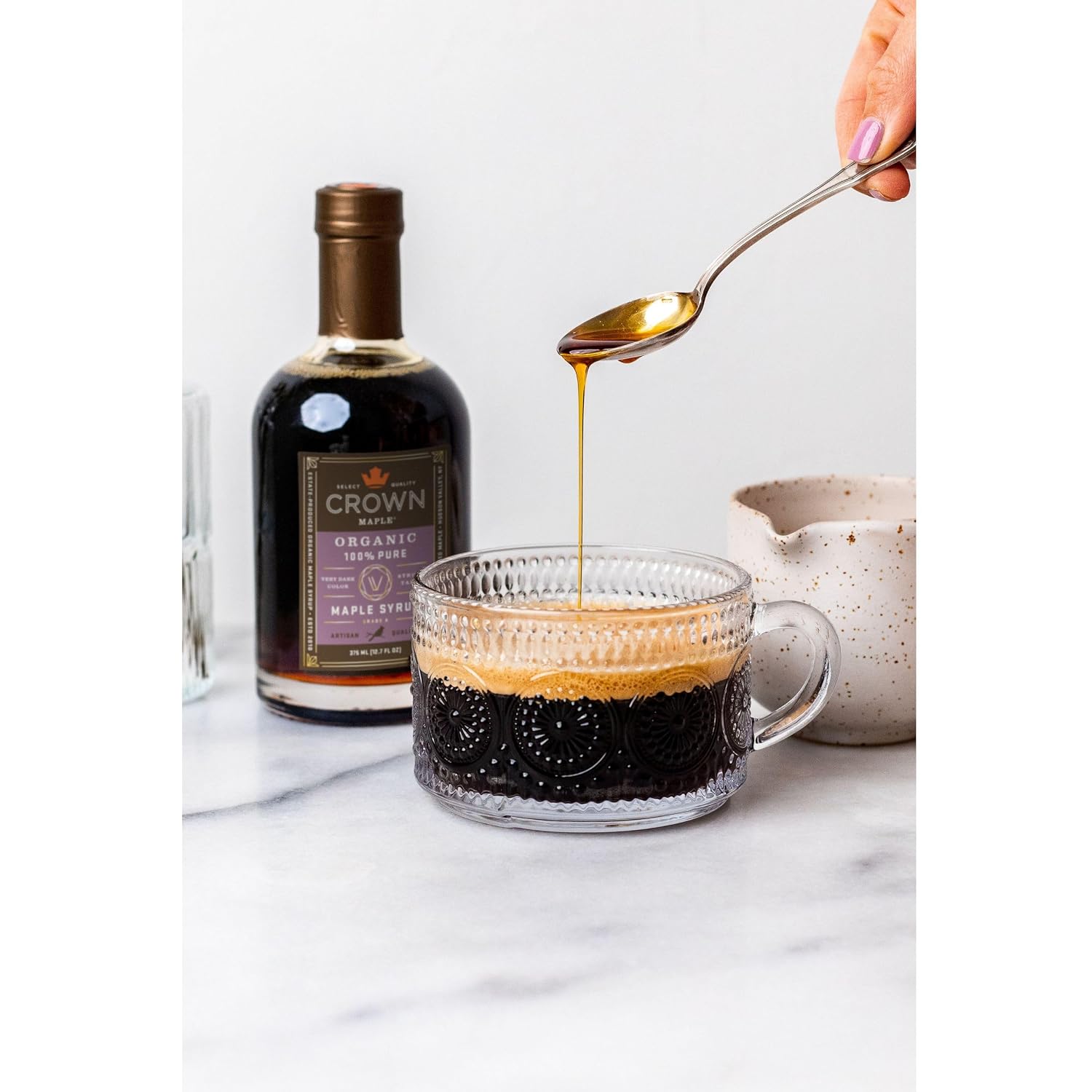 Crown Maple Organic 100% Pure Amber Color Rich Taste Maple Syrup, Flavor Marinades, Cocktails, Pancakes, Squash & Bacon, 12.7 Fl Oz