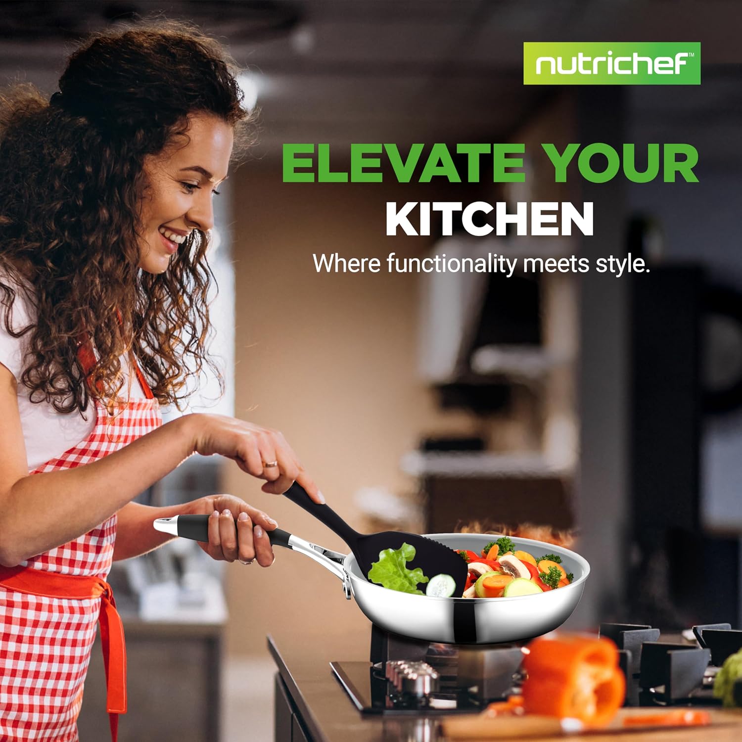 NutriChef Professional 12-Piece Nonstick Cookware - PFOA/PFOS-Free, Heat Resistant Lacquer, Elegant Design, Multi-Sized Pots and Pans, Teal/Gray/Green