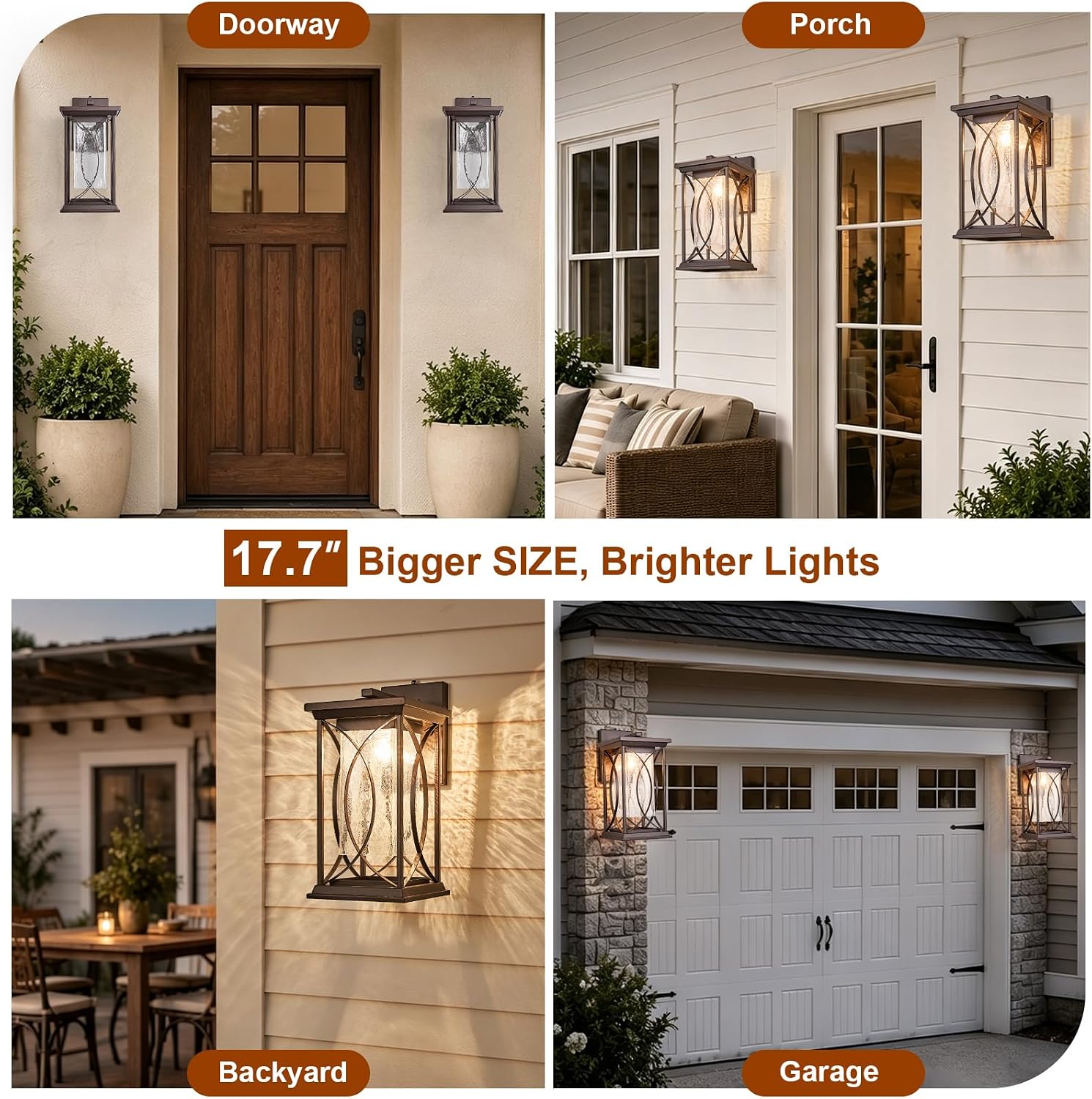 Dusk to Dawn Modern Outdoor Coach Lantern Exterior Light Fixtures Black Aluminum with Crack-Like Glass Waterproof Wall Sconce Mission Outside Light