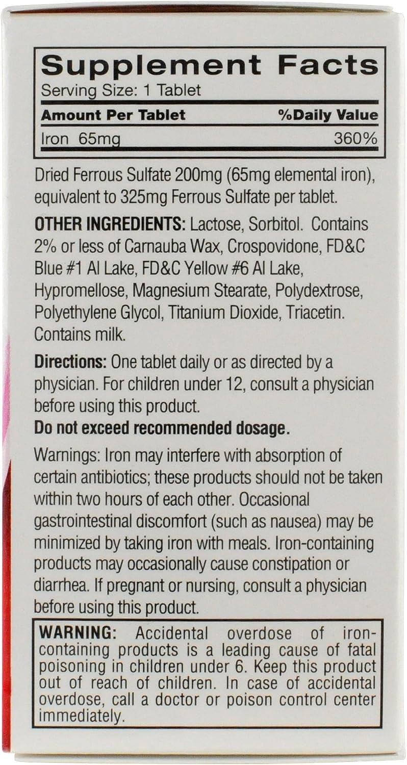 Feosol Original Iron Supplement Tablets, Non-heme, 65mg Iron per Pill, 1 Per Day, 120ct, 4 Month Supply, for Energy and Immune System Support, Made in USA