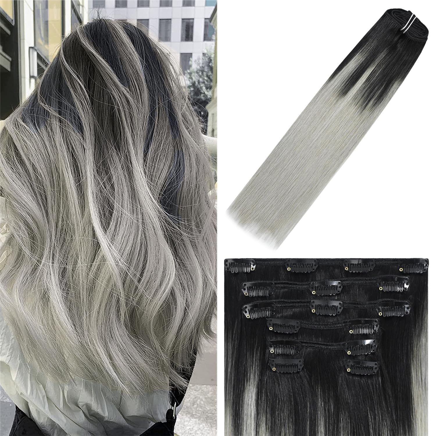WindTouch Clip In Hair Extensions Human Hair Mixed Bleach Blonde 18Inch 75g Hair Extensions for Women Remy Blonde Extensions Clip in #18p613 7PCS