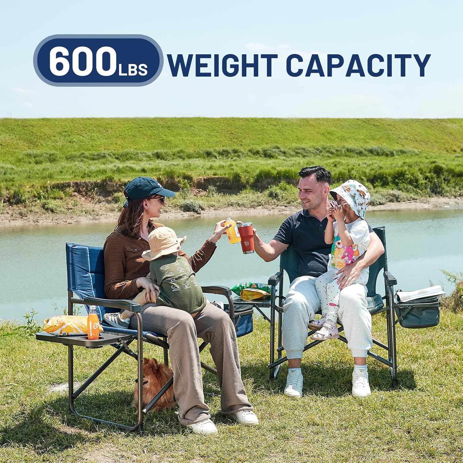 Timber Ridge XXL Oversized Directors Chair 600lbs - Heavy Duty Camping Chair with Cooler Bag & Table, Portable Folding Chair with Wide Seat for Tailgating, Patio, Outdoor - Grey