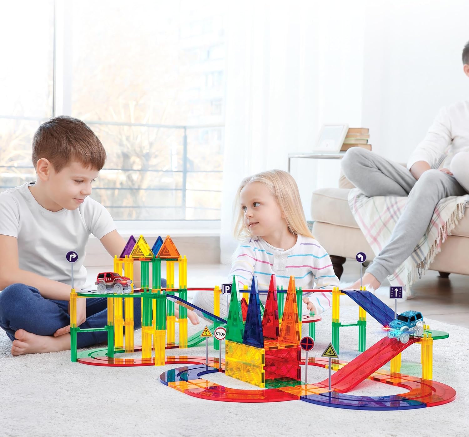 PicassoTiles Race Track Add-On Railway Magnetic Tiles STEM Construction Toy