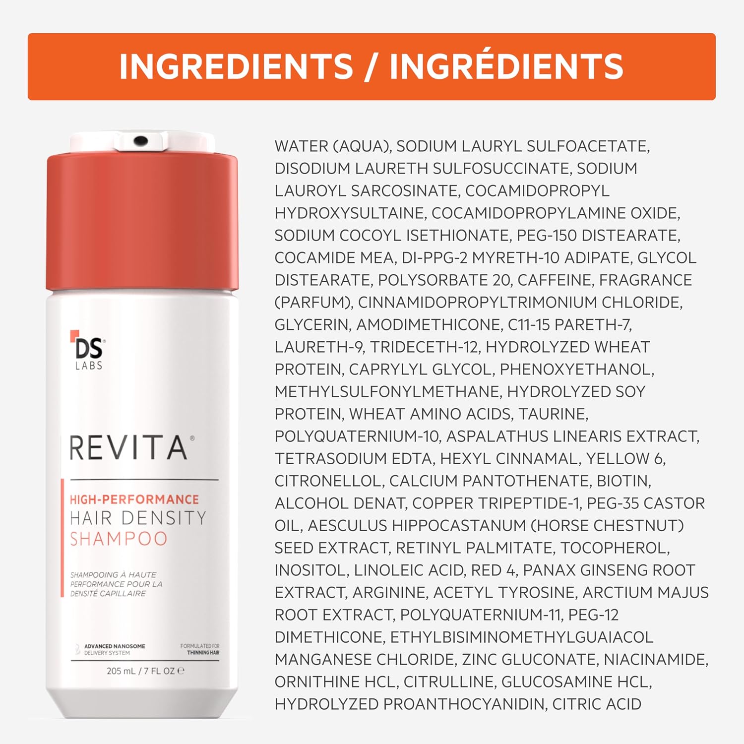 DS Labs Revita Hair Density Shampoo & Conditioner for Thinning Hair, 205 mL | Complete hair care routine powered by peptides, turmeric, caffeine & ginseng for healthier-looking, fuller-looking hair.