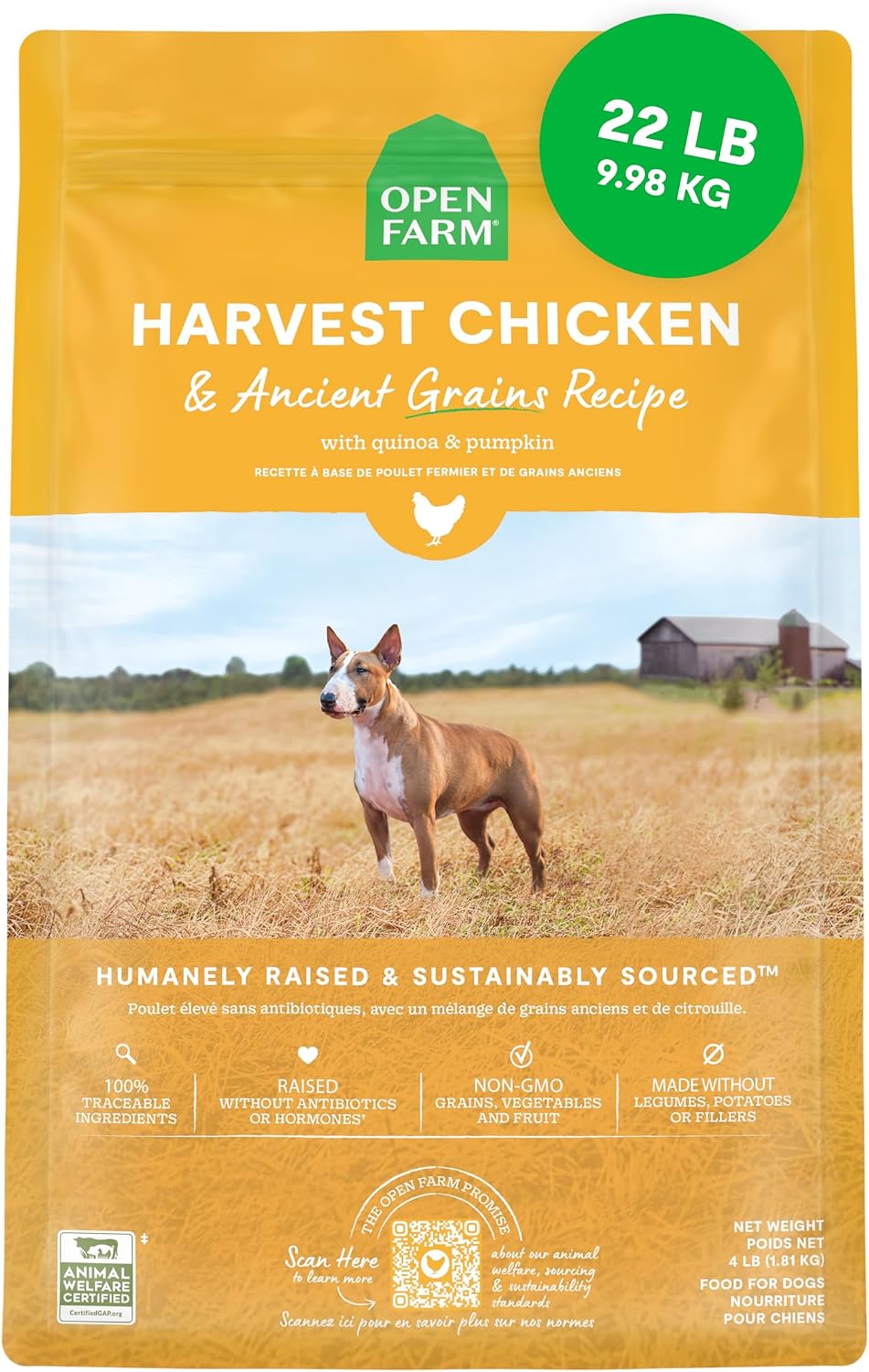 Open Farm Ancient Grains Dry Dog Food, Grass-Fed Beef Kibble, 11lb Bag