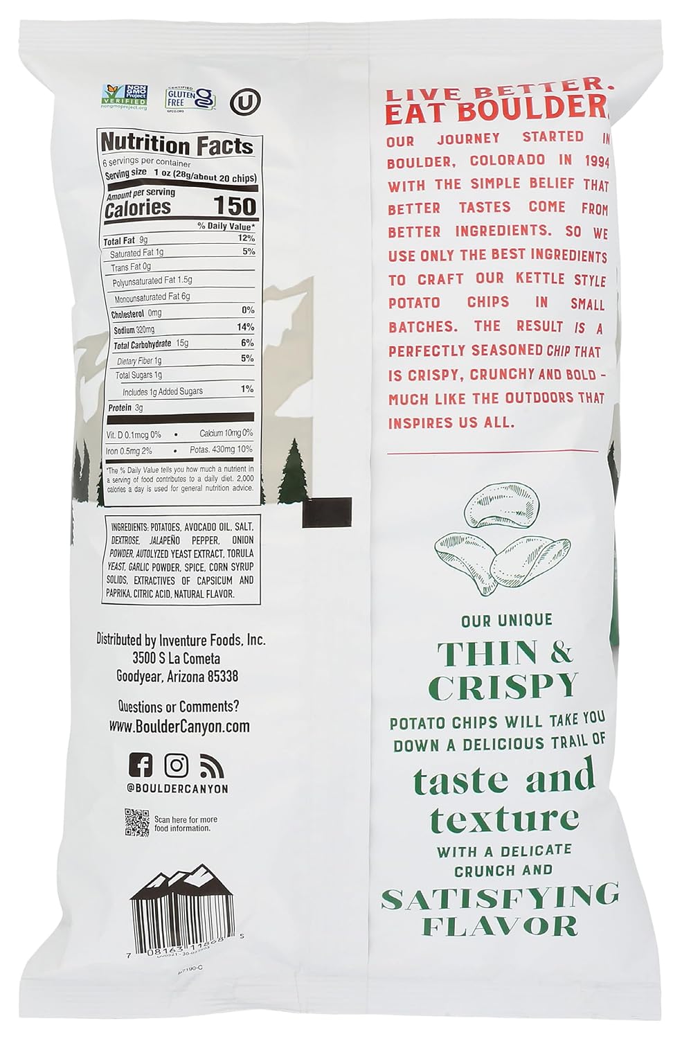 Boulder Canyon Avocado Oil Sea Salt Potato Chips 6 Count, 1.25 OZ