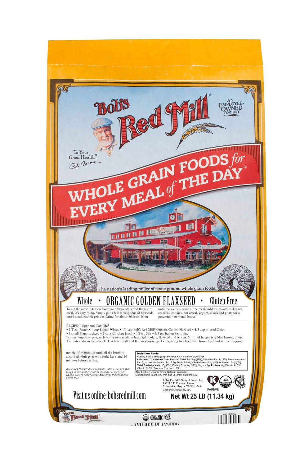 Bob's Red Mill Organic Raw Whole Golden Flaxseeds, 25 Pound
