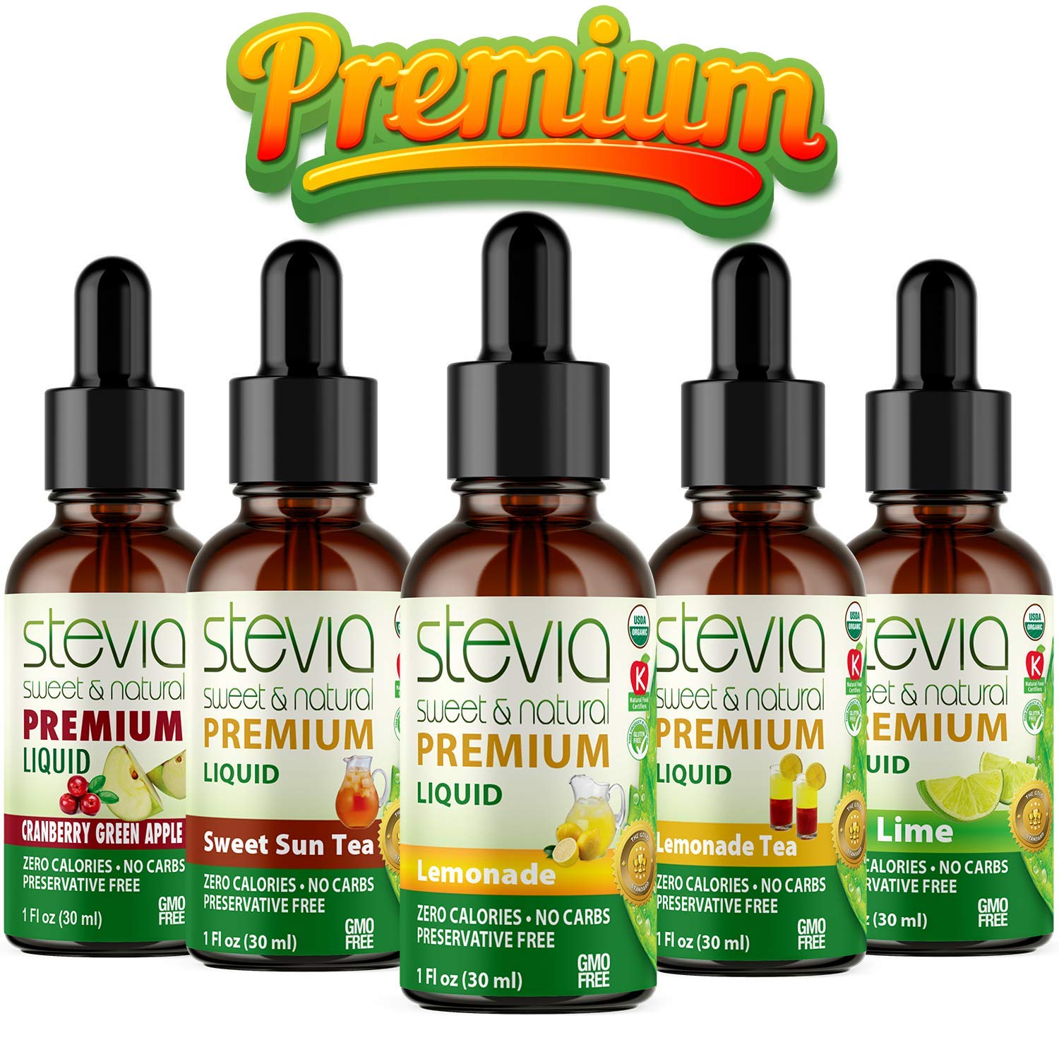 Stevia Intl (Pack of 5) Refreshers Bundle with 5 Flavors. Stevia Liquid Drops. Naturally Sweet, Non-Bitter, No Sugar Added, 0 Carb, 0 Calorie, Non-GMO