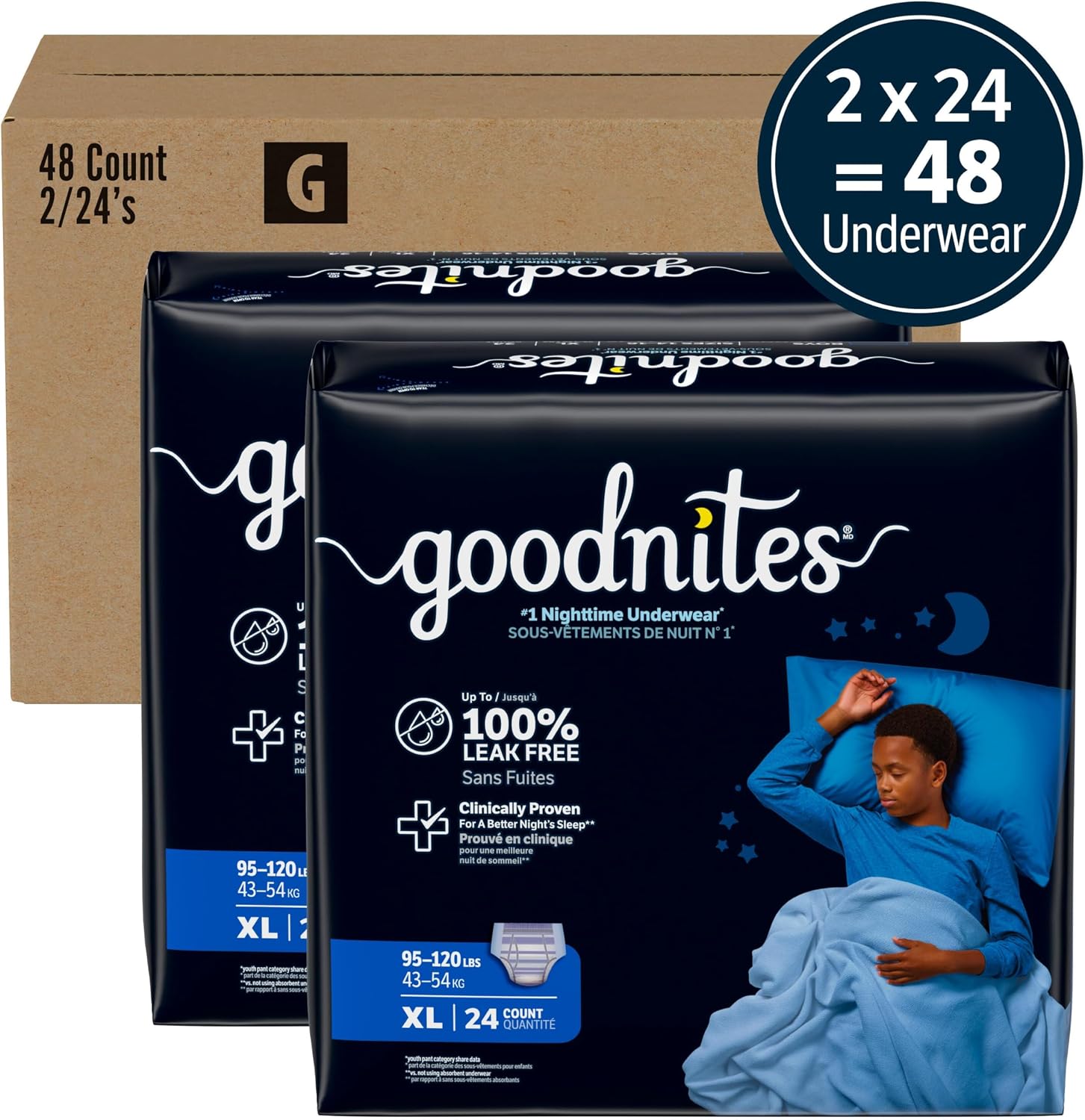 Goodnites Boys' Nighttime Bedwetting Underwear, Size S/M (43-68 lbs), 44 Ct (2 Packs of 22), Packaging May Vary