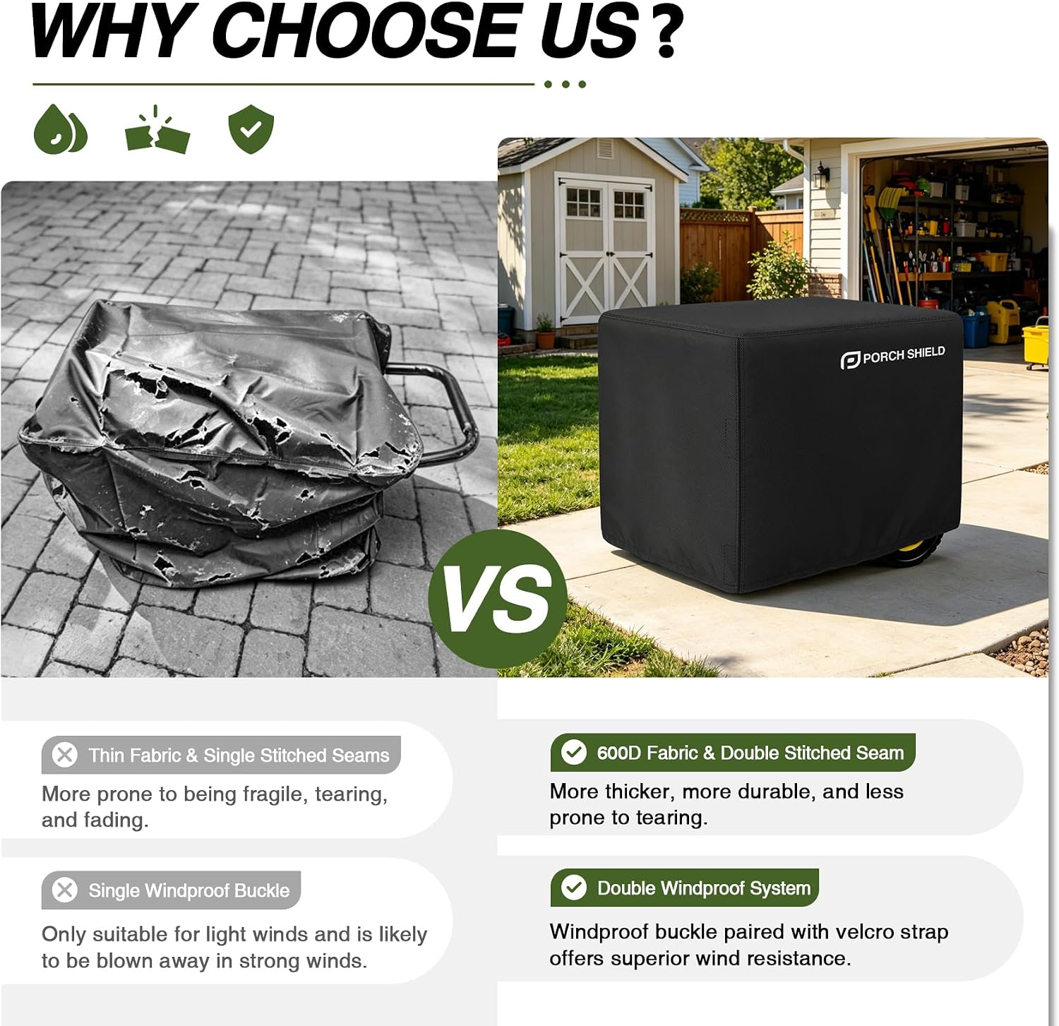 Porch Shield Waterproof Universal Generator Cover 32 x 24 x 24 inch - for Most Generators 5000-10000 Watt, Black