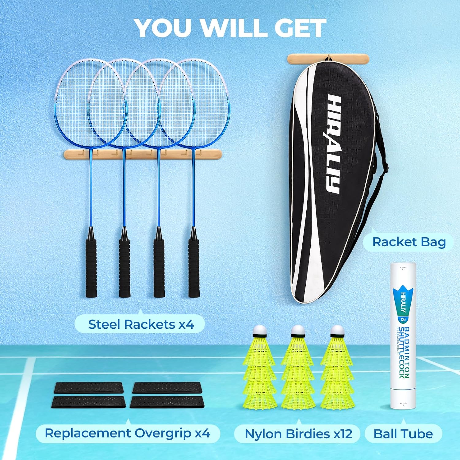 HIRALIY Badminton Rackets Includ 2/4 Rackets, 6/12 Birdies, 1 Carrying Bag