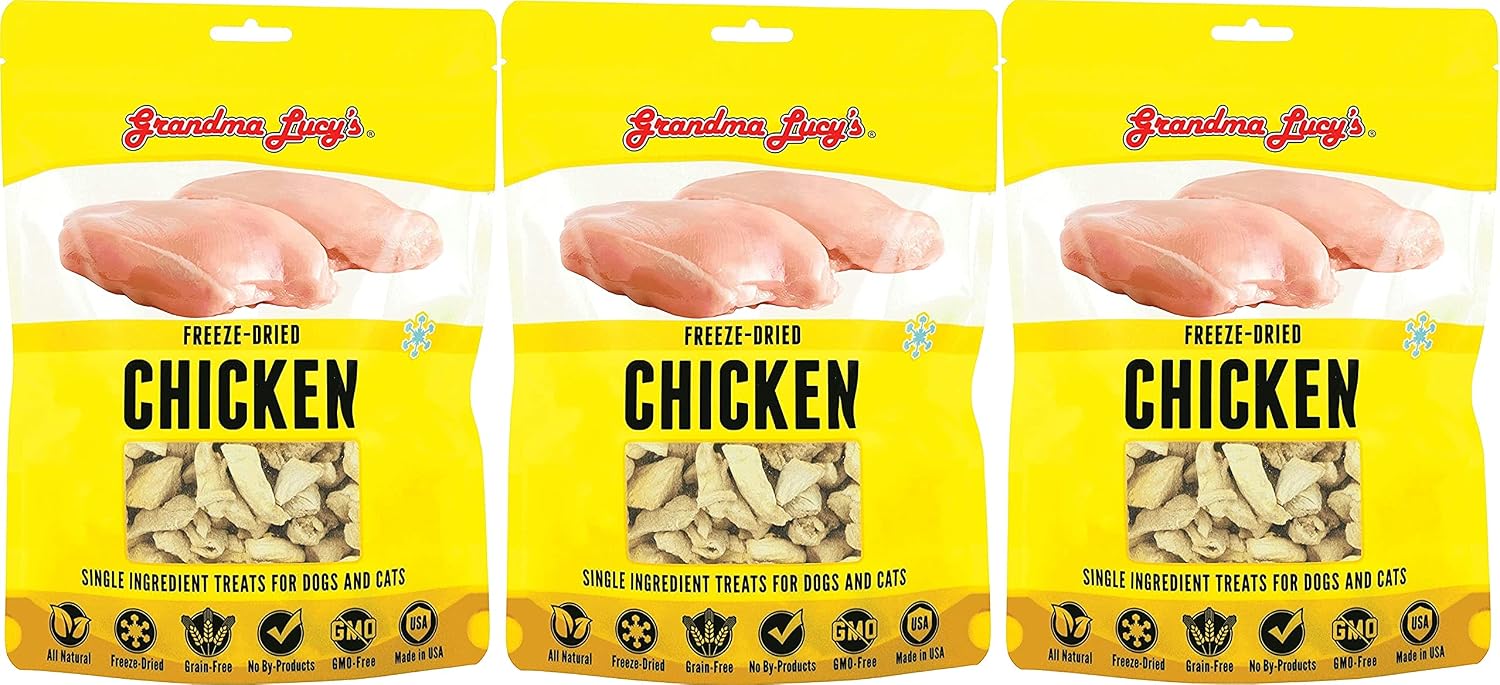 Grandma Lucy's 3 Pack of Freeze-Dried Chicken Single-Ingredient Treats for Dogs and Cats, 4 Ounces Each, Made in The USA