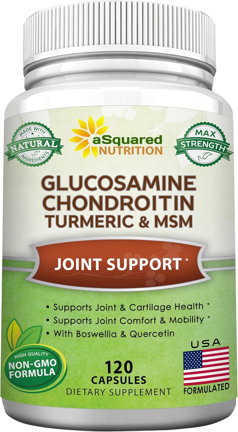 aSquared Nutrition Glucosamine Chondroitin Turmeric MSM Boswellia - 120 Capsules - Joint Support Supplement - Joint Support Relief Pills for Health