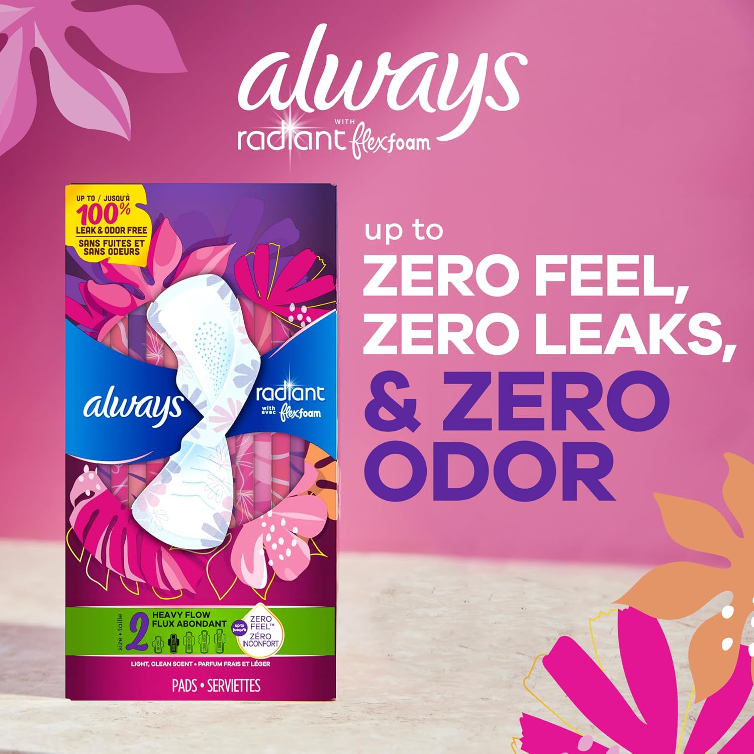 Always Infinity Feminine Pads for Women, Flexfoam Pads with Wings, Size 1, Regular Absorbency, Unscented, 108 Count (3 Packs of 36)