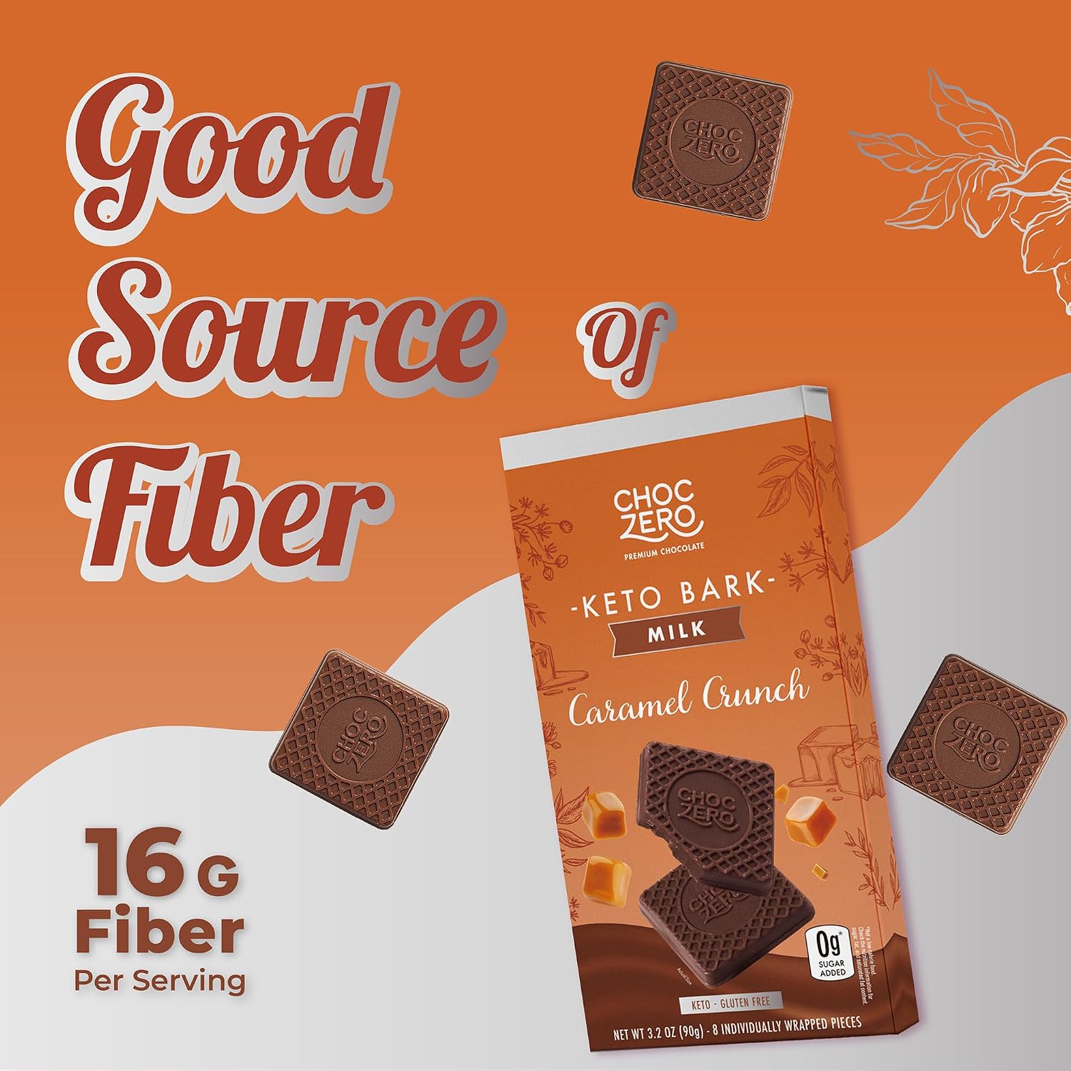 ChocZero Sugar Free Chocolate Candy with Hazelnuts, 4 Pack | No Sugar Alcohols, Keto, Low Carb, High Fiber, Gluten Free, 32 Total Candy Squares