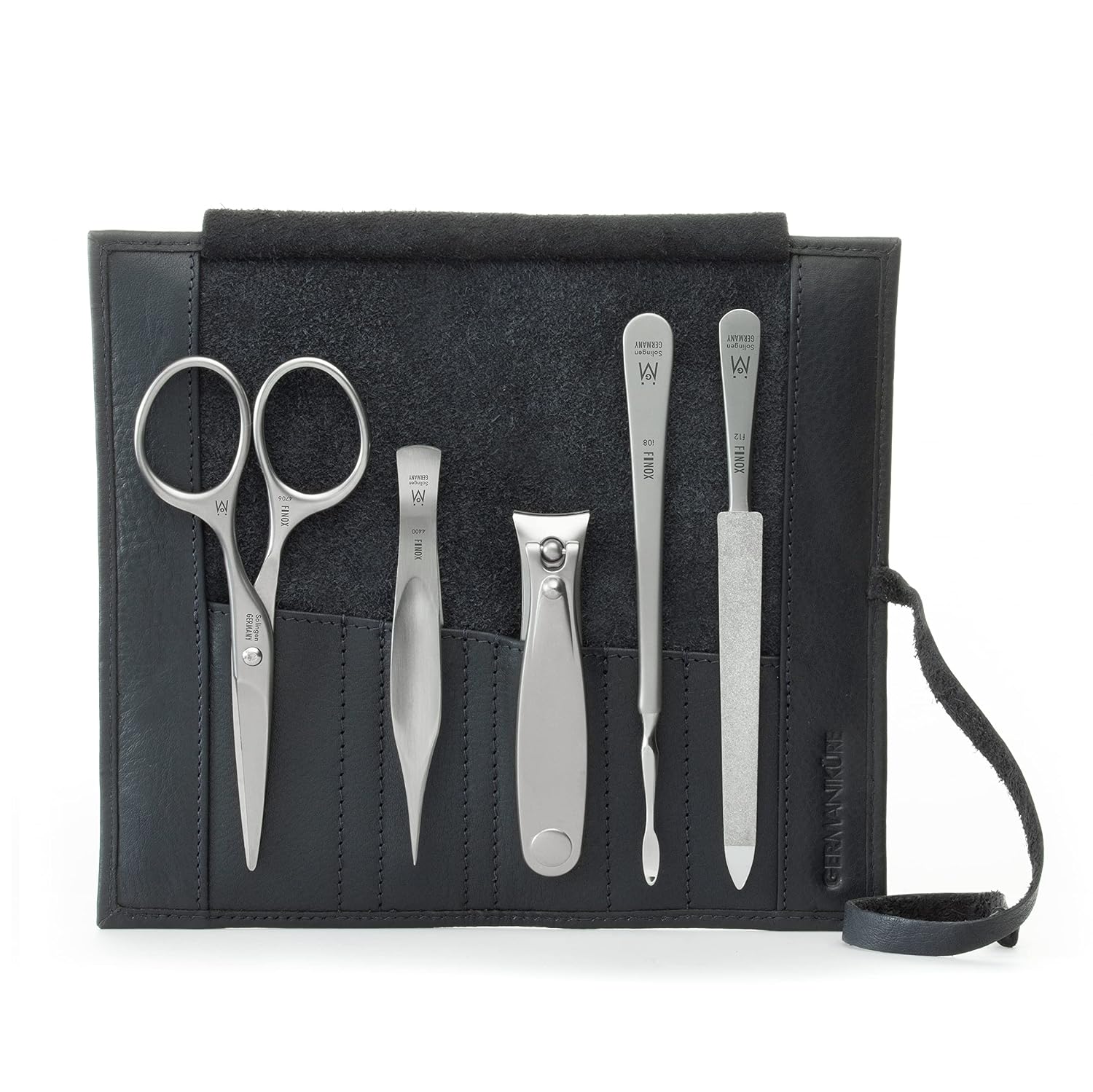 GERMANIKURE 4pc Manicure Nail Care Kit, Solingen Germany, Yellow Suede Roll