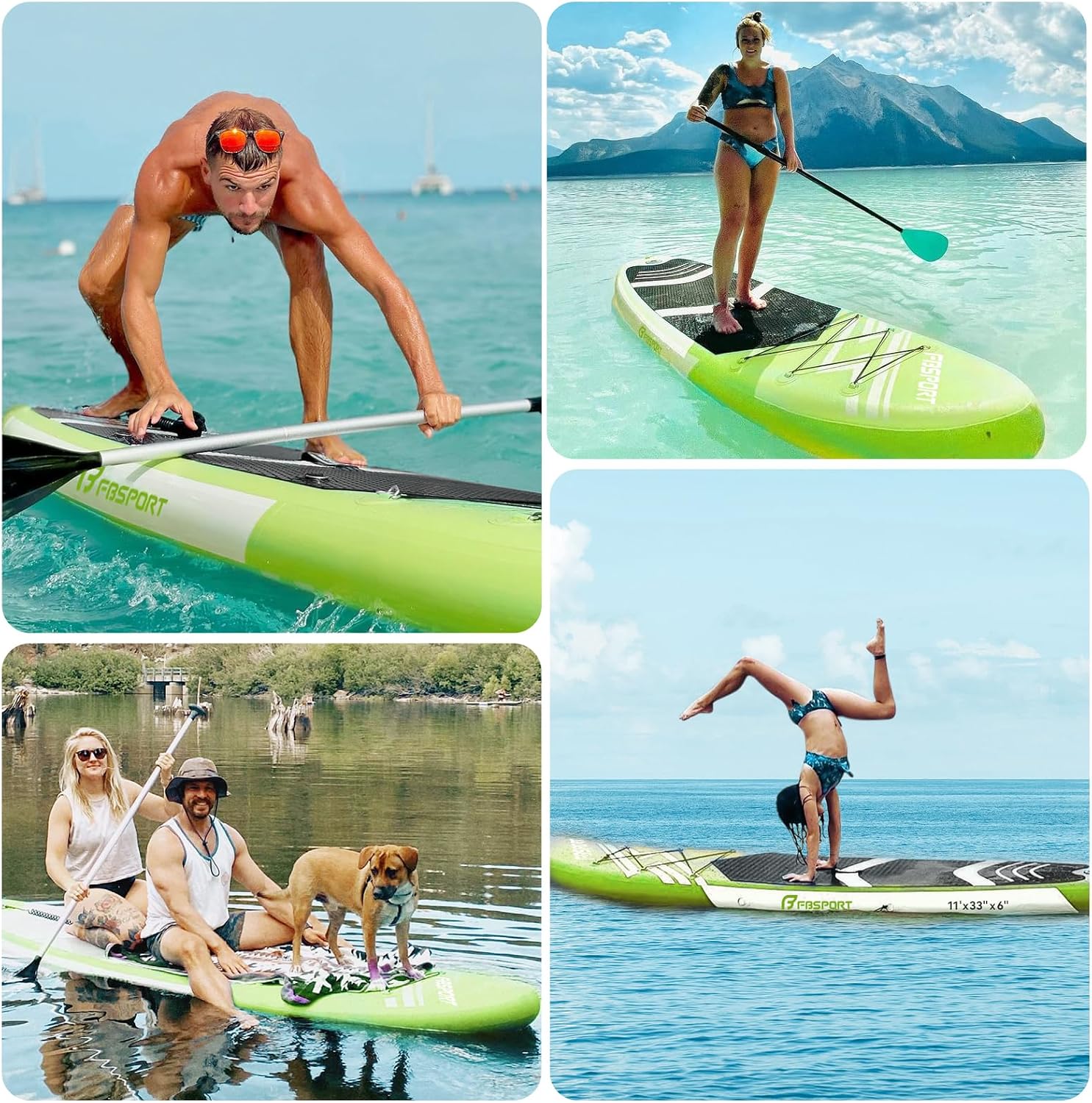 FBSPORT 11' Premium Stand Up Paddle Board, Yoga Board with SUP Accessories & Carry Bag | Wide Stance, Surf Control, Non-Slip Deck, Leash