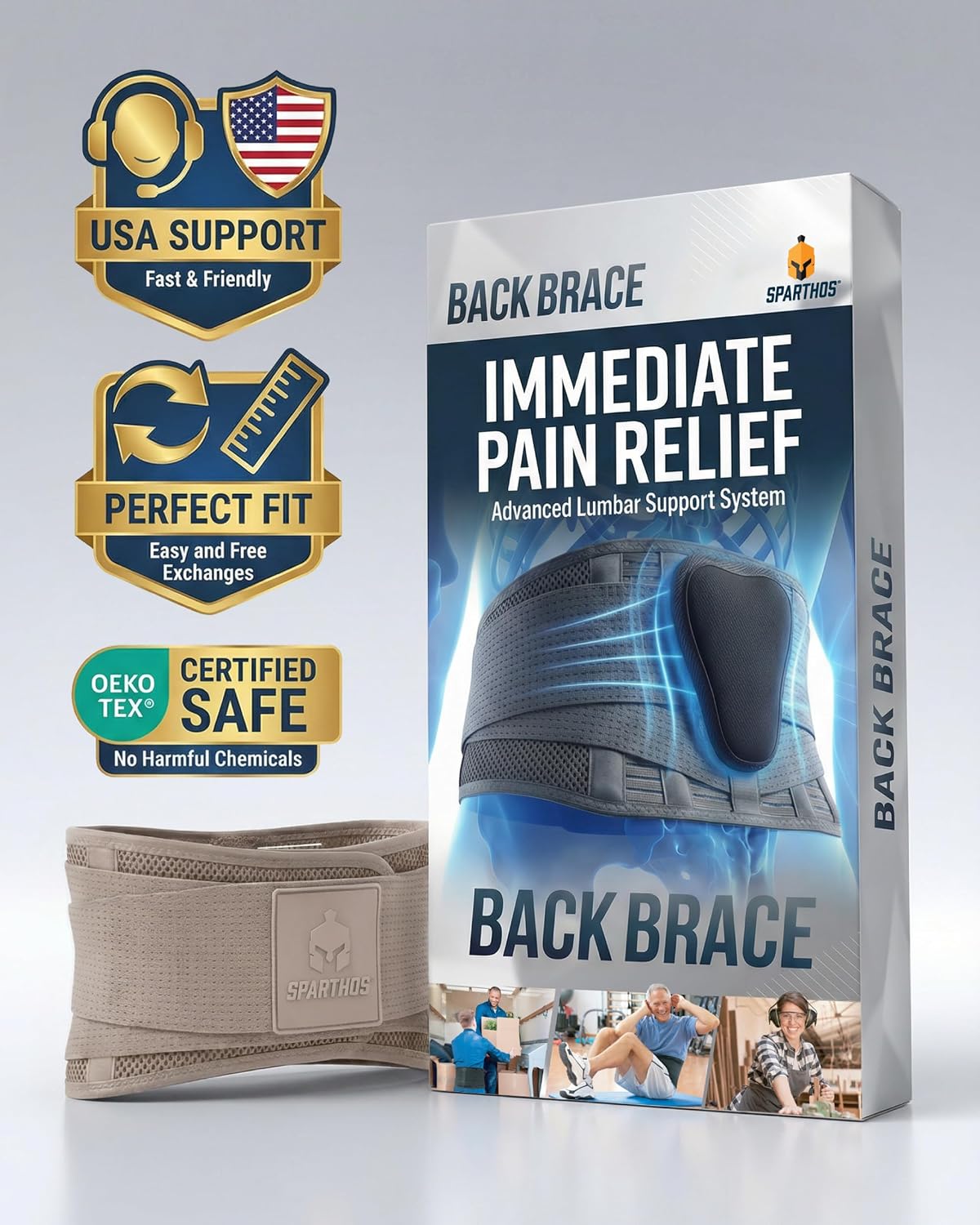 Sparthos Back Brace for Women & Men, Sciatica, Lower Back Pain - Black-L | Herniated Disc & Scoliosis Pain Relief, Adjustable Back Support Belt, Lumbar Pad, Breathable Mesh for Work & Heavy Lifting