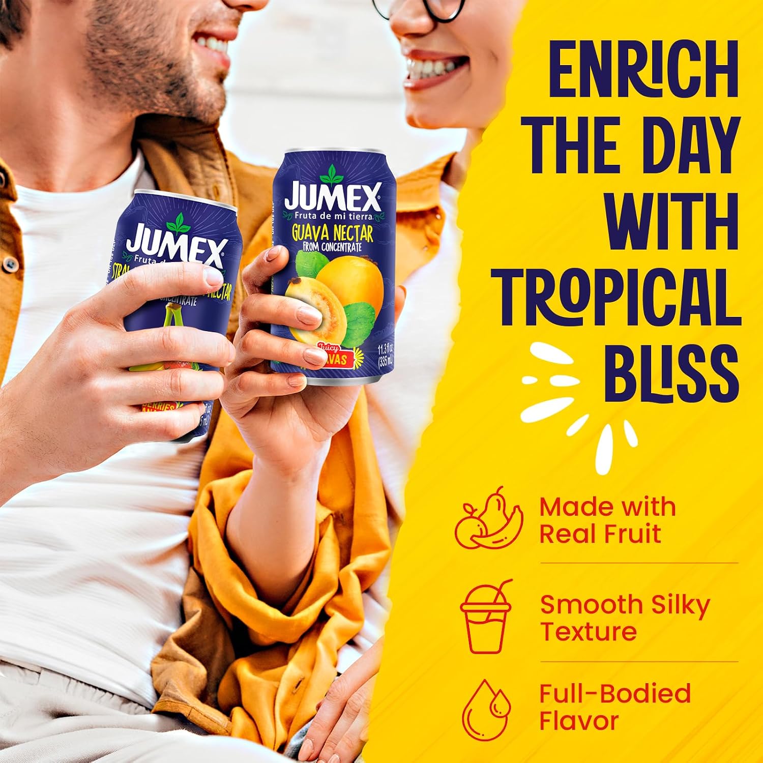 Jumex Mango Nectar Juice & Peach Nectar - Made with Fresh Fruit Puree - Tropical Fruit Juice Concentrate for Smoothie Mix, Cocktail Mixers & Kids Beverages - 11.3oz, 12 Pack Canned Drinks