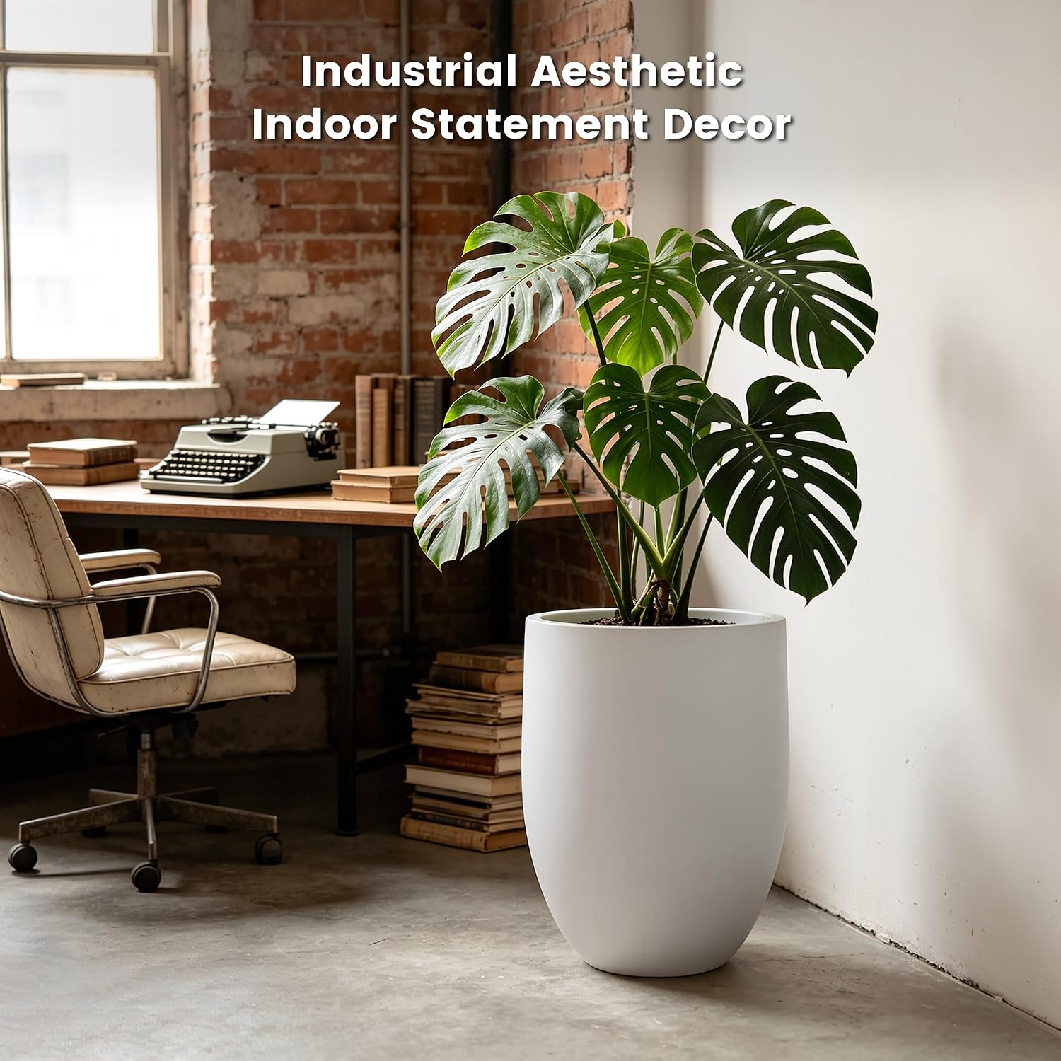 Kante Tall Concrete Planter 21.7" Modern White Floor Pot for Indoor Outdoor