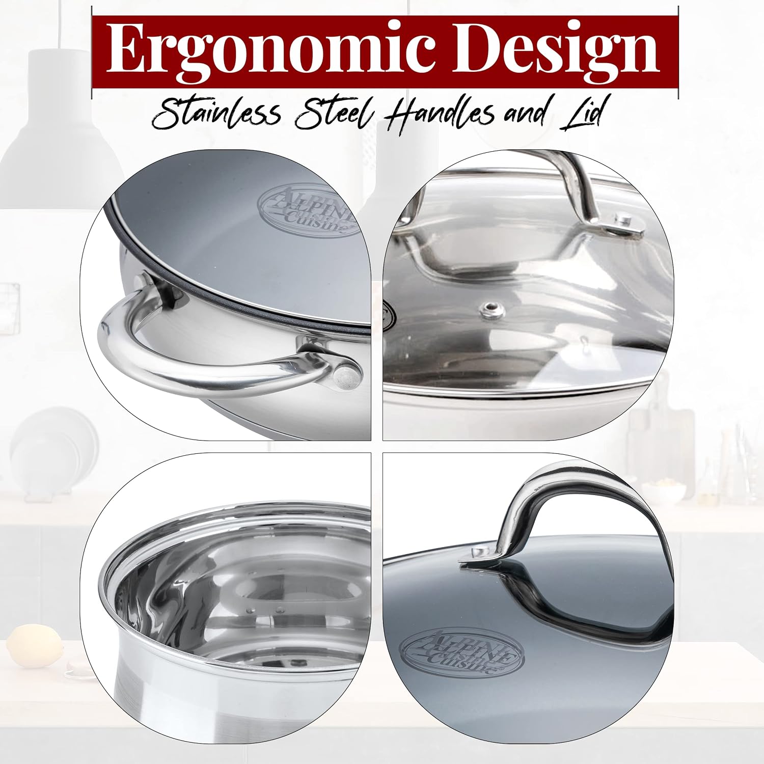 Alpine Cuisine 2-Quart Stainless Steel Dutch Oven with Tempered Glass Lid, Belly Shape, Heavy Duty & Dishwasher Safe