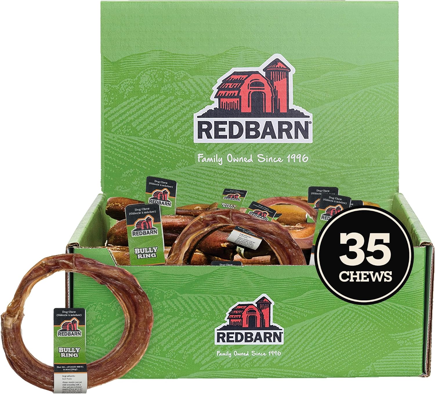 Redbarn Pet Products All-Natural Bully Stick Rings for Dogs - Long Lasting Rawhide Chew Treat - Case of 35 | Long-lasting dental treats