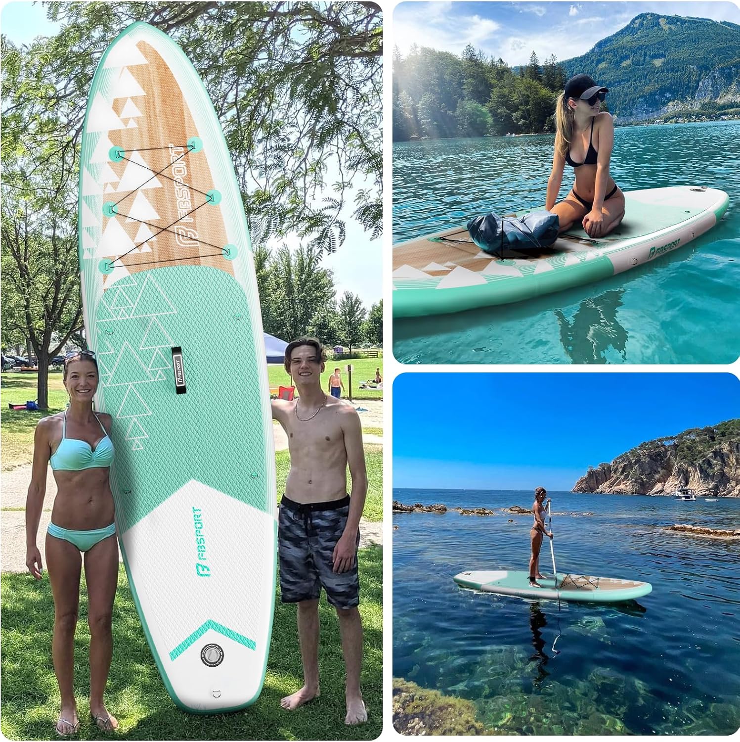 FBSPORT 11' Premium Stand Up Paddle Board, Yoga Board with SUP Accessories & Carry Bag | Wide Stance, Surf Control, Non-Slip Deck, Leash