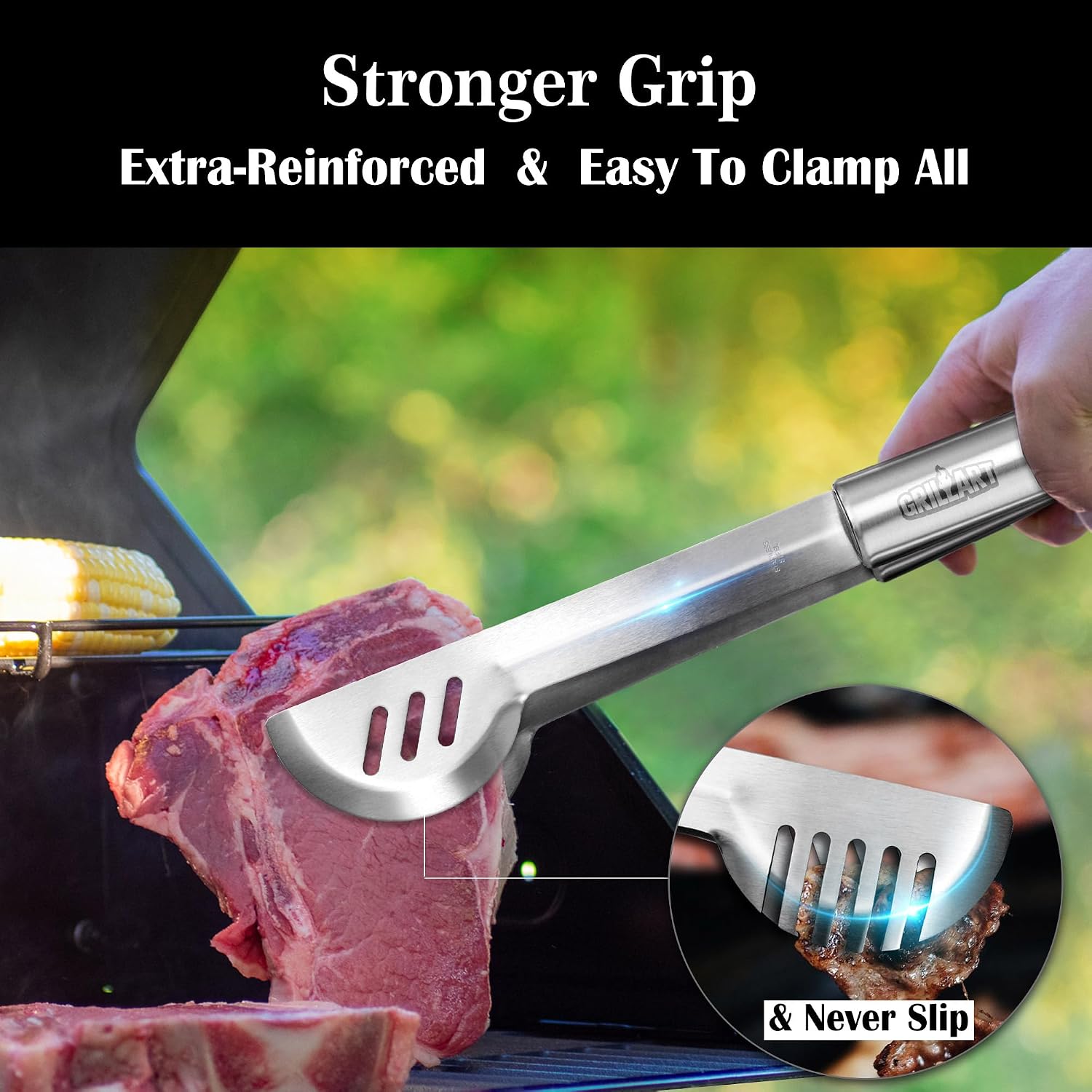 GRILLART BBQ Grill Utensil Tools Set Reinforced BBQ Tongs 19-Piece Stainless-Steel Barbecue Grilling Accessories w/Aluminum Storage Case -Complete