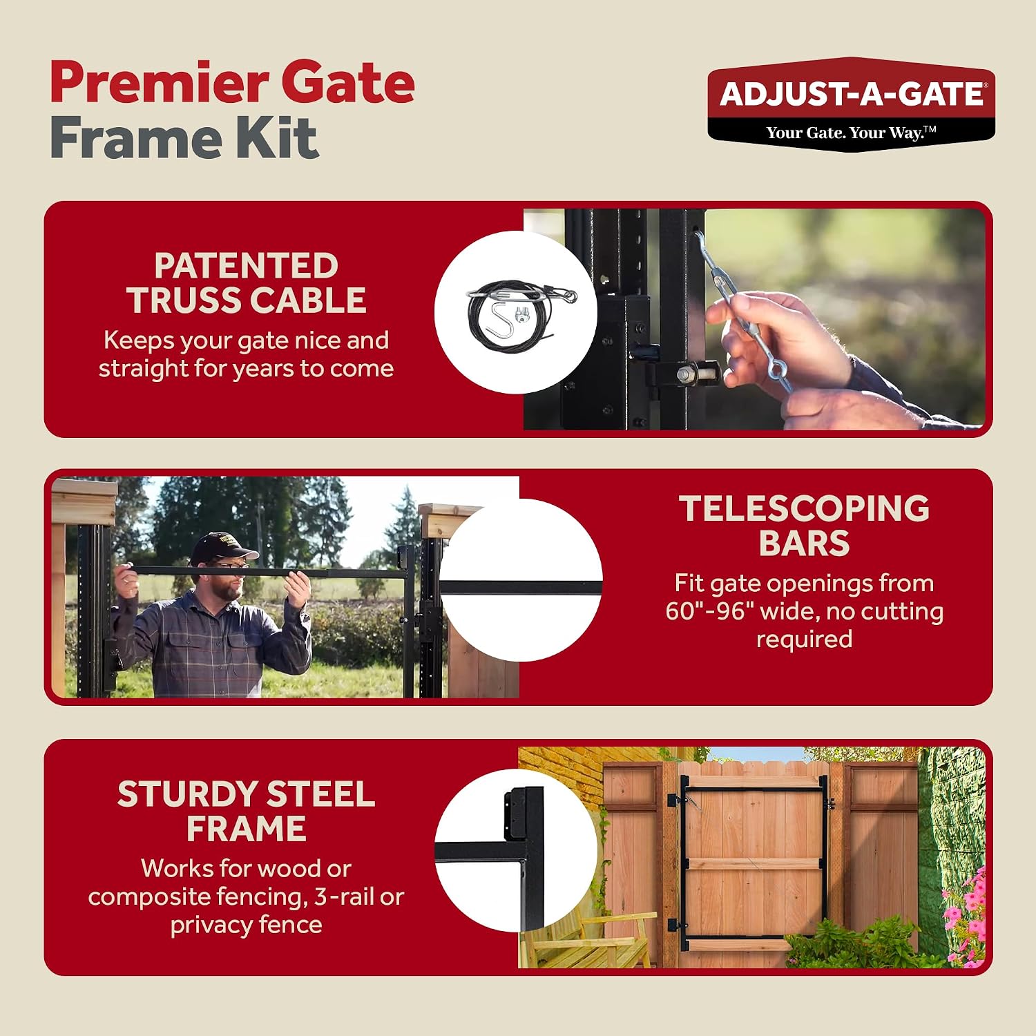 Adjust-A-Gate Steel Frame Gate Building Kit, 60"-96" Wide, 6' High (4 Pack)