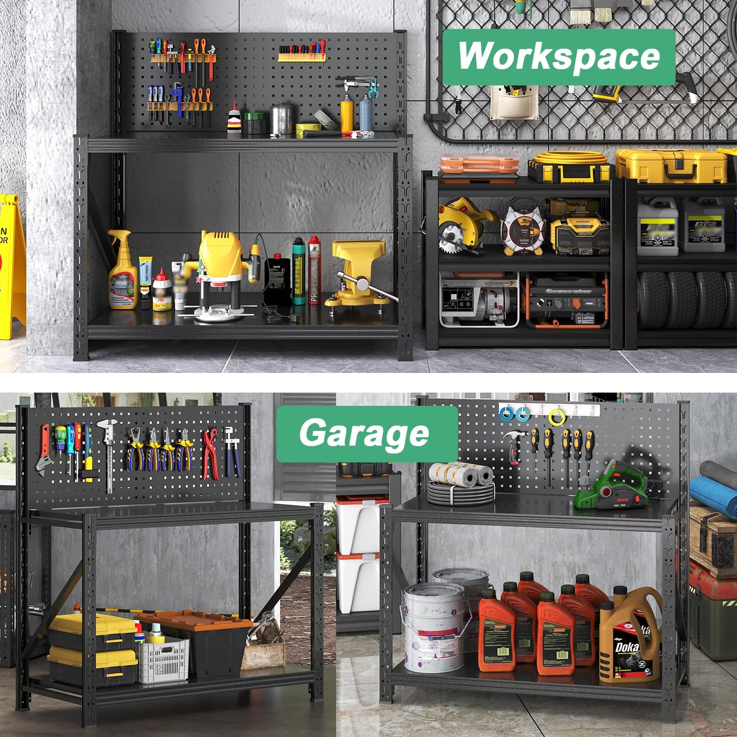 Work Bench with Pegboard,Heavy Duty 3000lbs Capacity Workbench Adjustable Shelves,Work Table for Garage Warehouse47.2 H*47.09" W*19" D