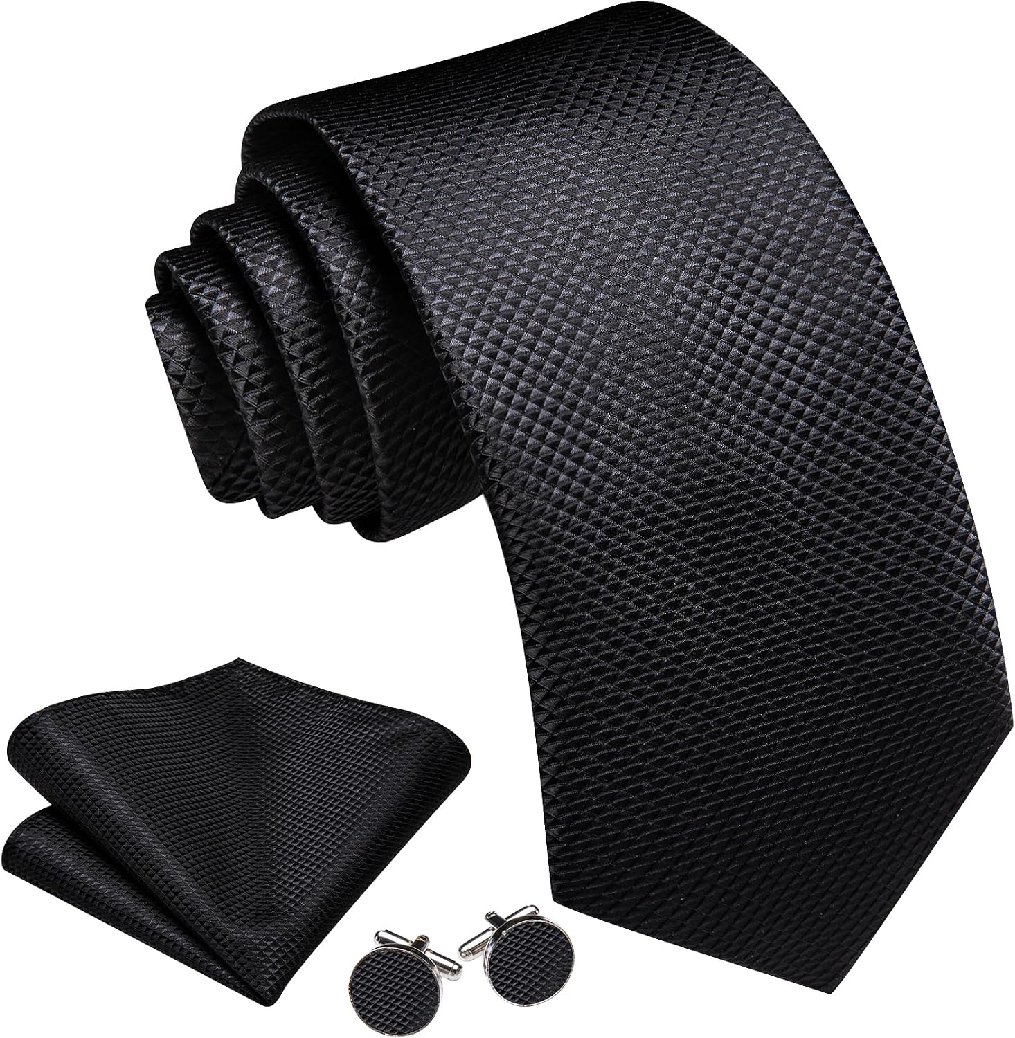 Barry.Wang Plaid Ties for Men Silk Necktie Handkerchief Cuff Links Set