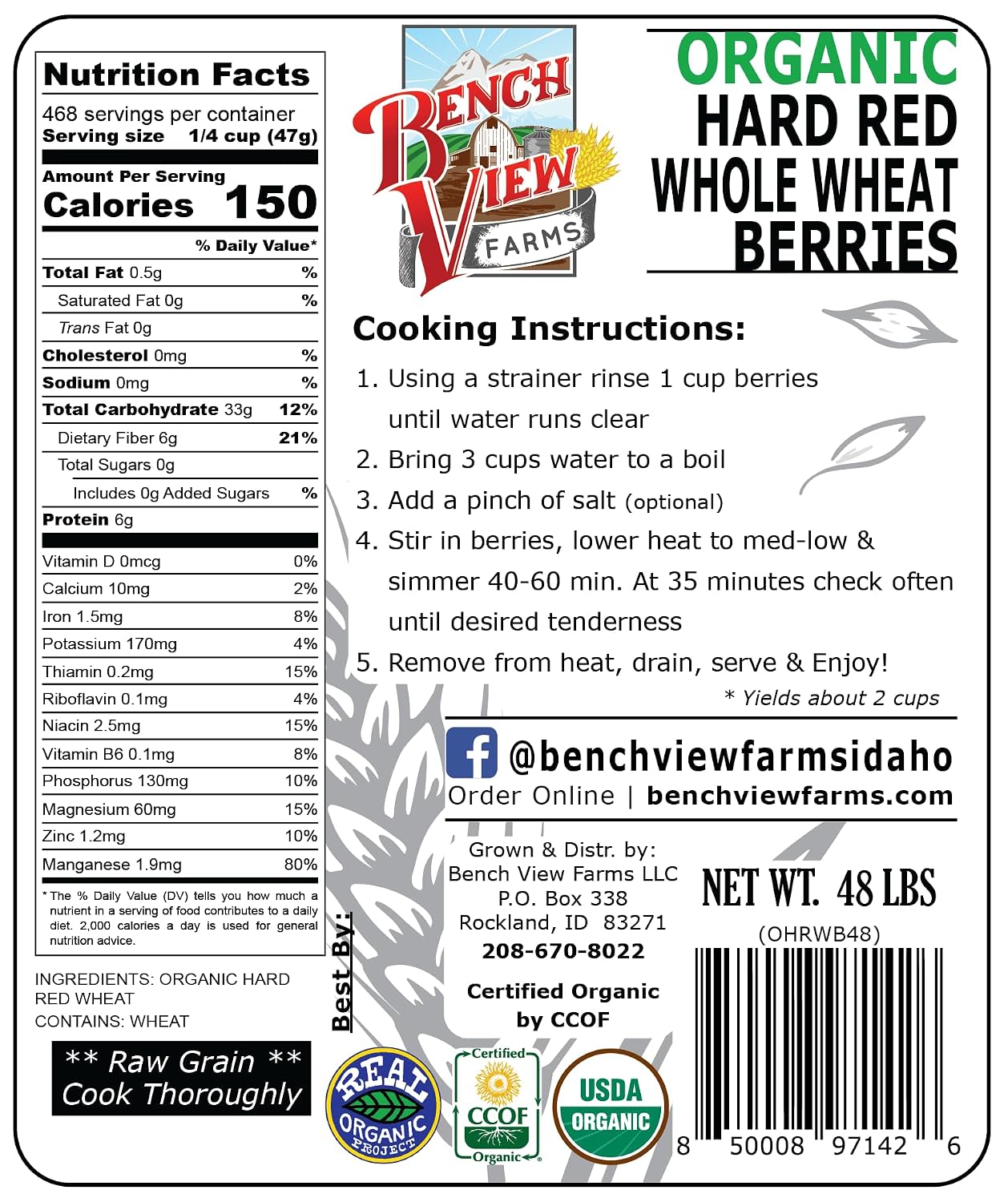 Organic Hard Red Wheat Berries - 3lbs