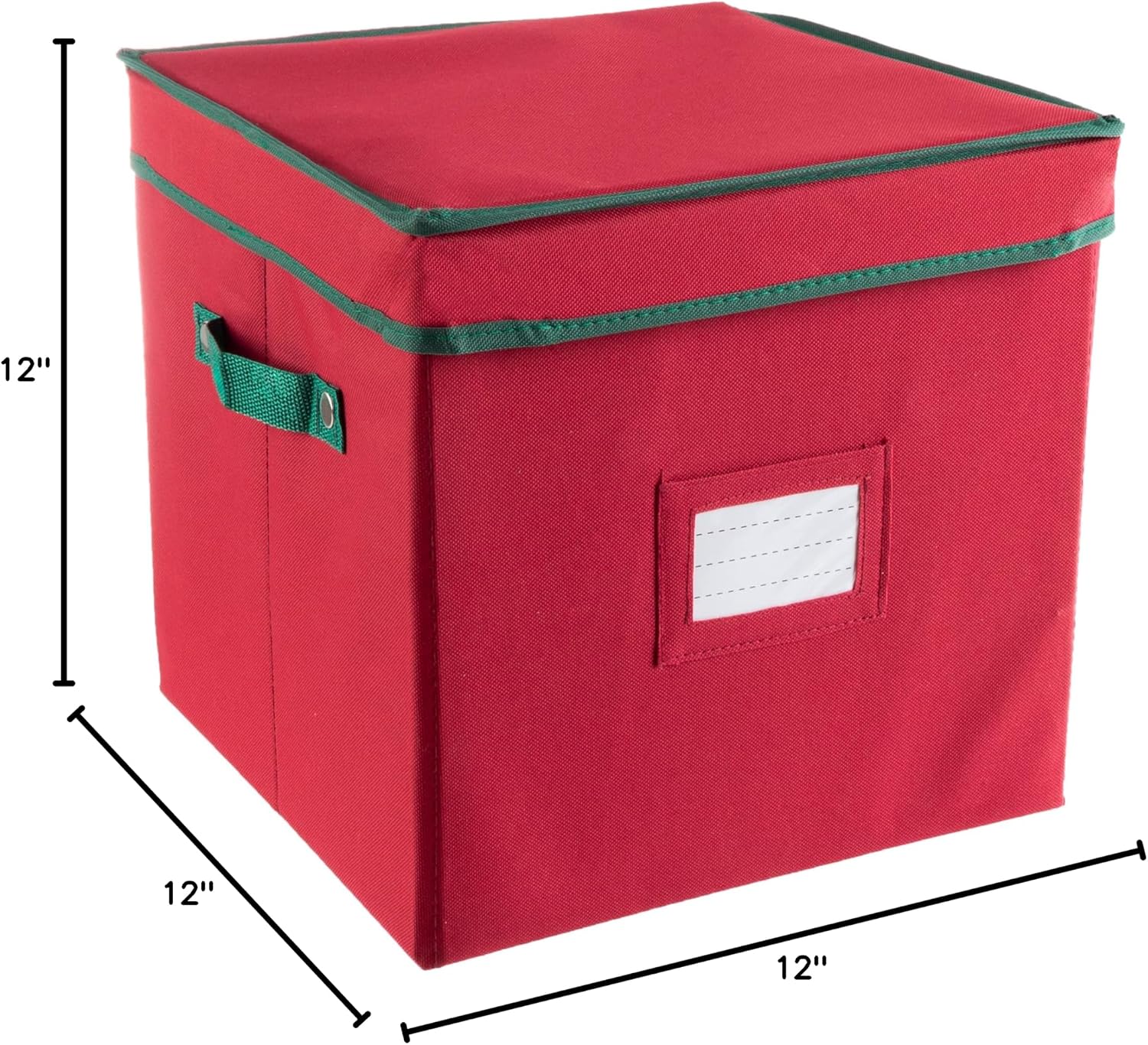 Christmas Decor Storage Box - Red Oxford Canvas Ornament Cube Chest With 64 Compartment Dividers, Riveted Handles, and Lid by Elf Stor