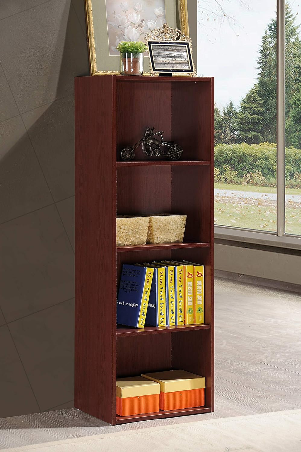 HODEDAH IMPORT 4-Shelf Bookcase Cabinet, Black